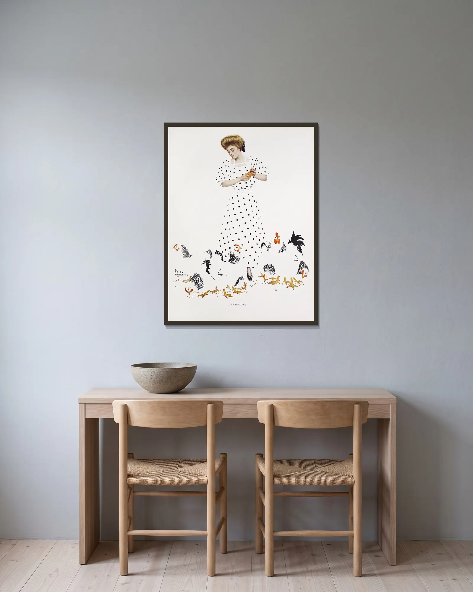 Corn exchange av Coles Phillips inramad på en vägg