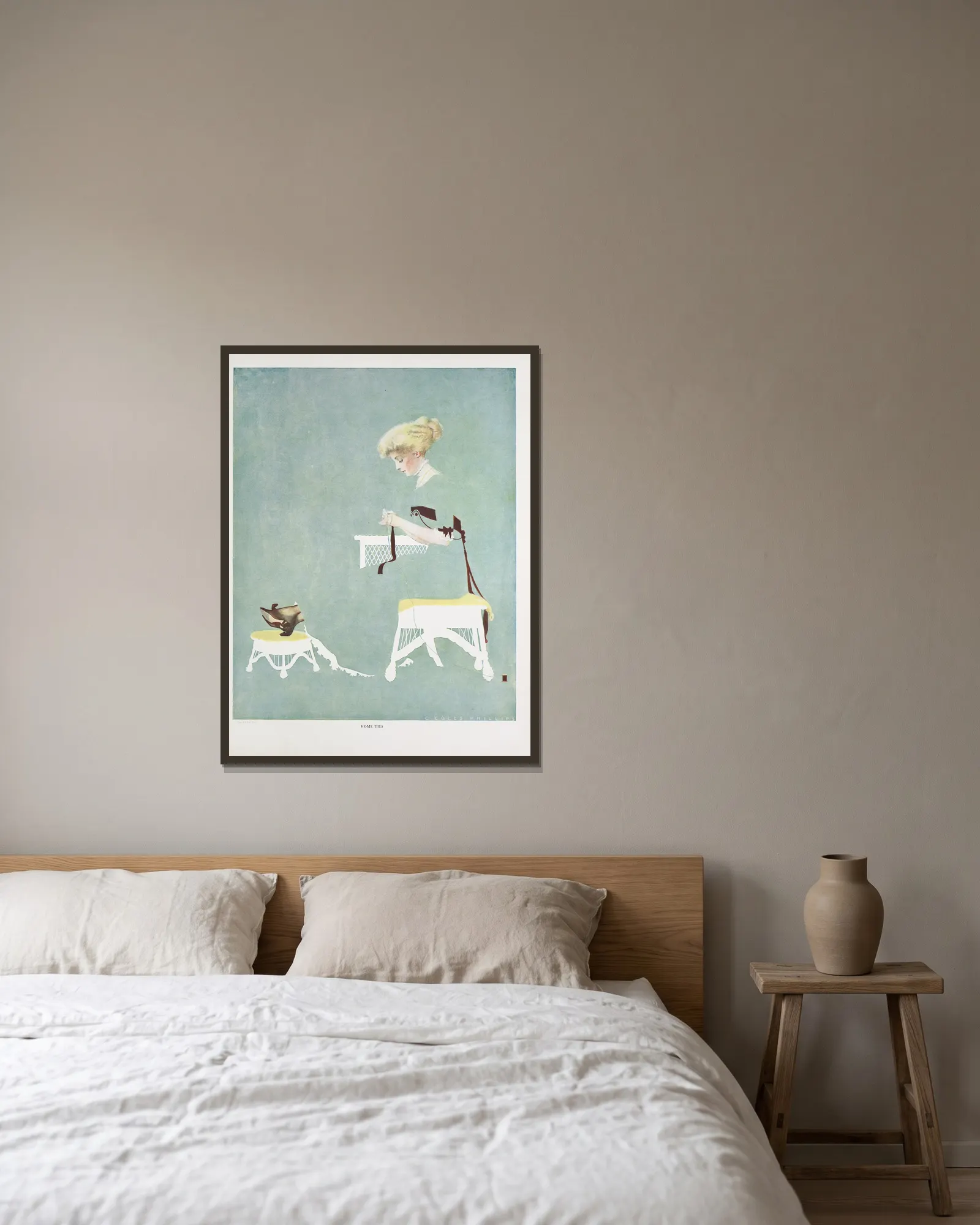 Home ties av Coles Phillips inramad på en vägg