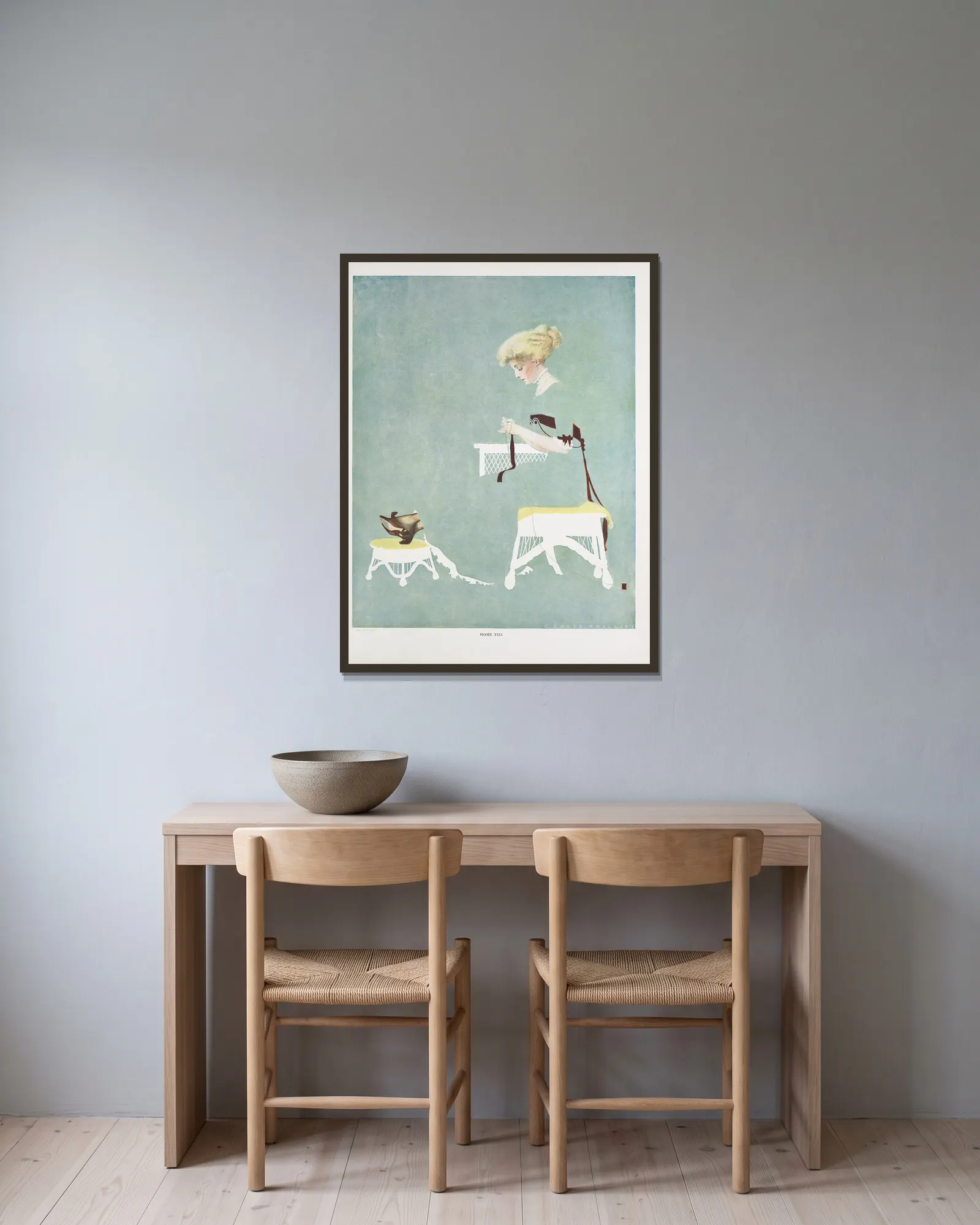 Home ties av Coles Phillips inramad på en vägg