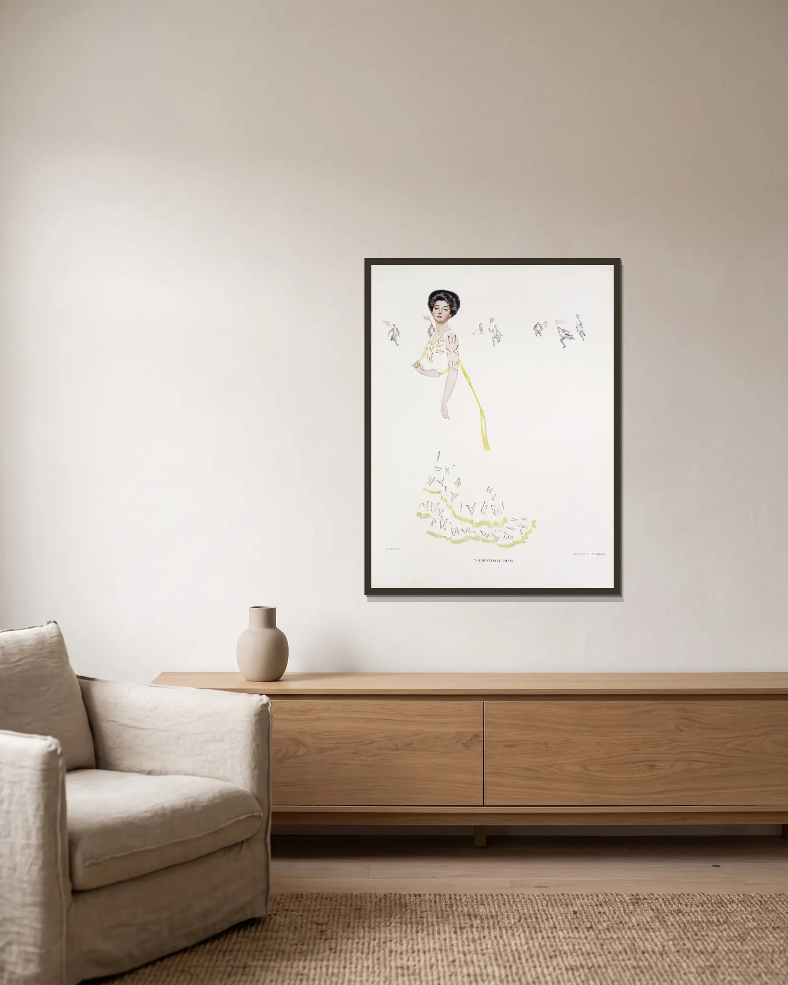 The Butterfly chase av Coles Phillips inramad på en vägg