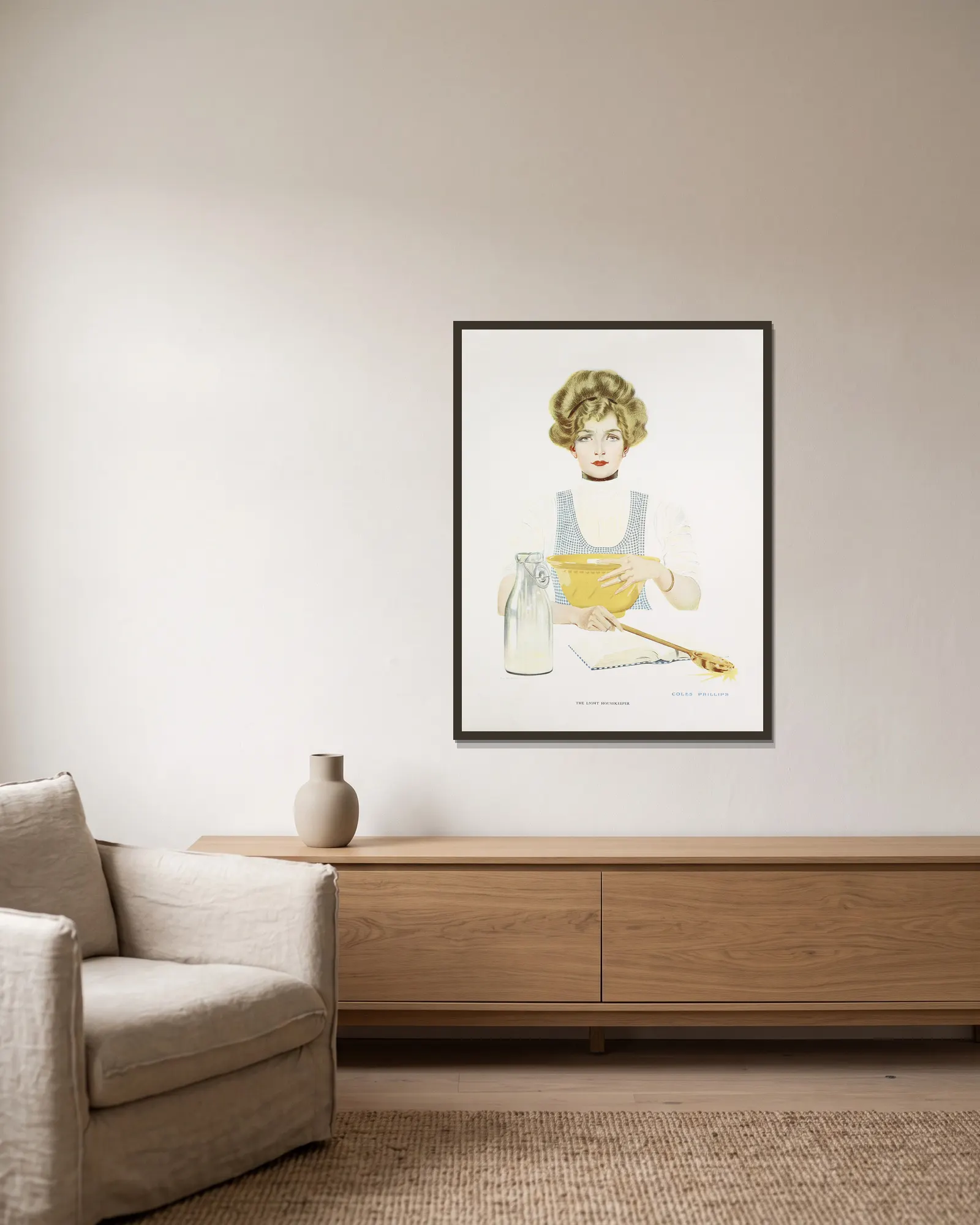 The light housekeeper av Coles Phillips inramad på en vägg