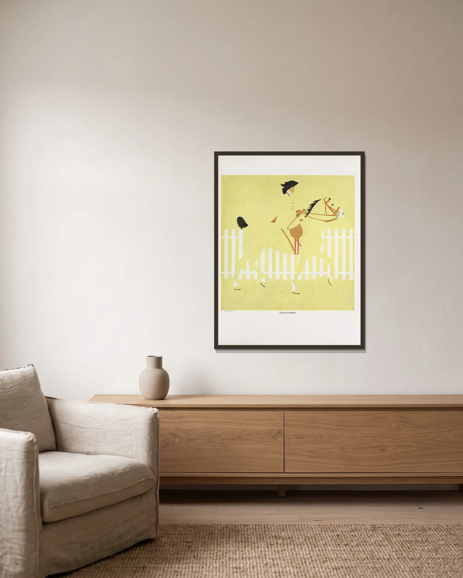 Thoroughbreds av Coles Phillips inramad på en vägg