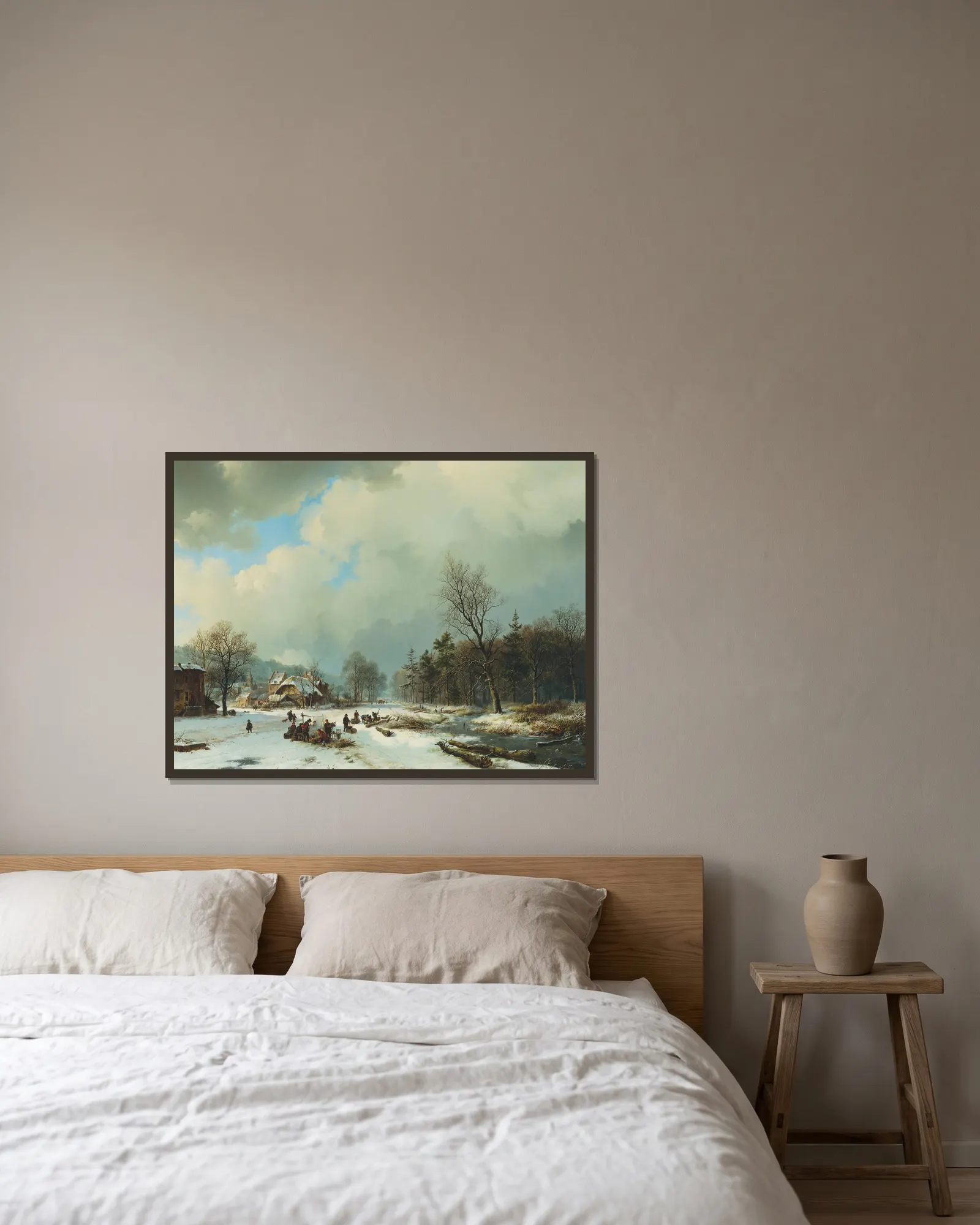 Winter scene av Barend Cornelis Koekkoek inramad på en vägg
