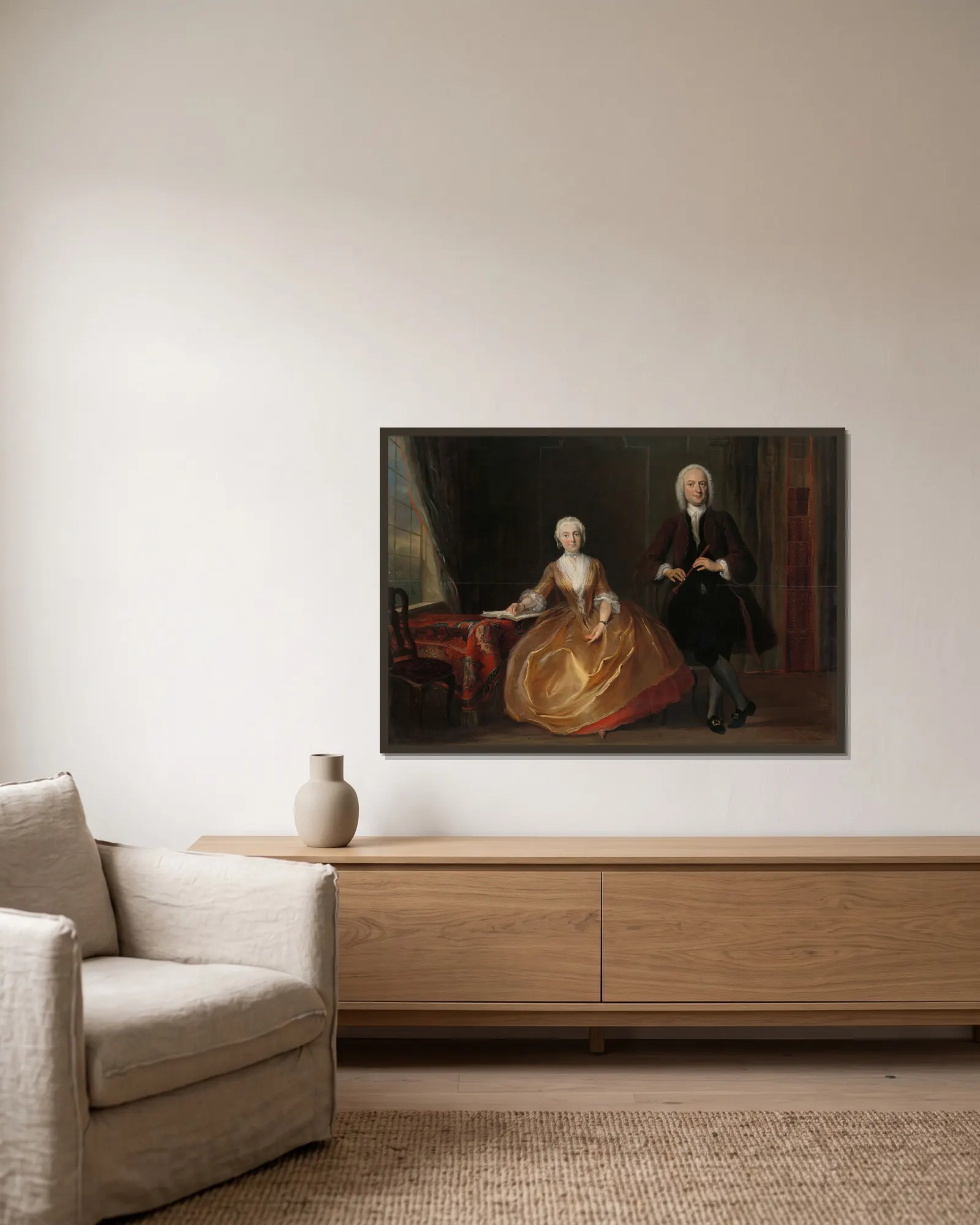 A Couple Making Music av Cornelis Troost inramad på en vägg