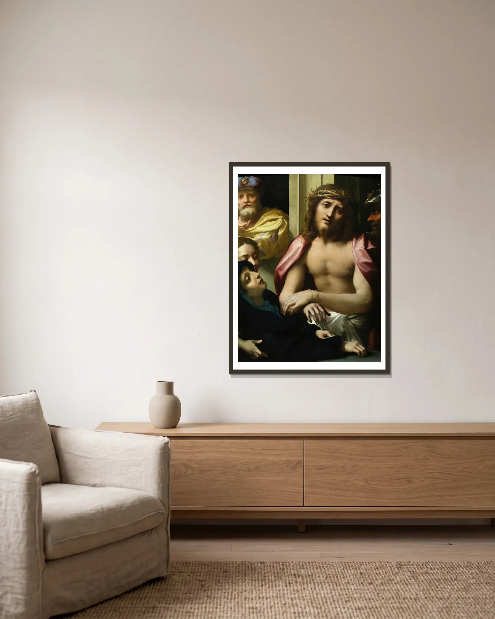 Ecce Homo av Correggio inramad på en vägg