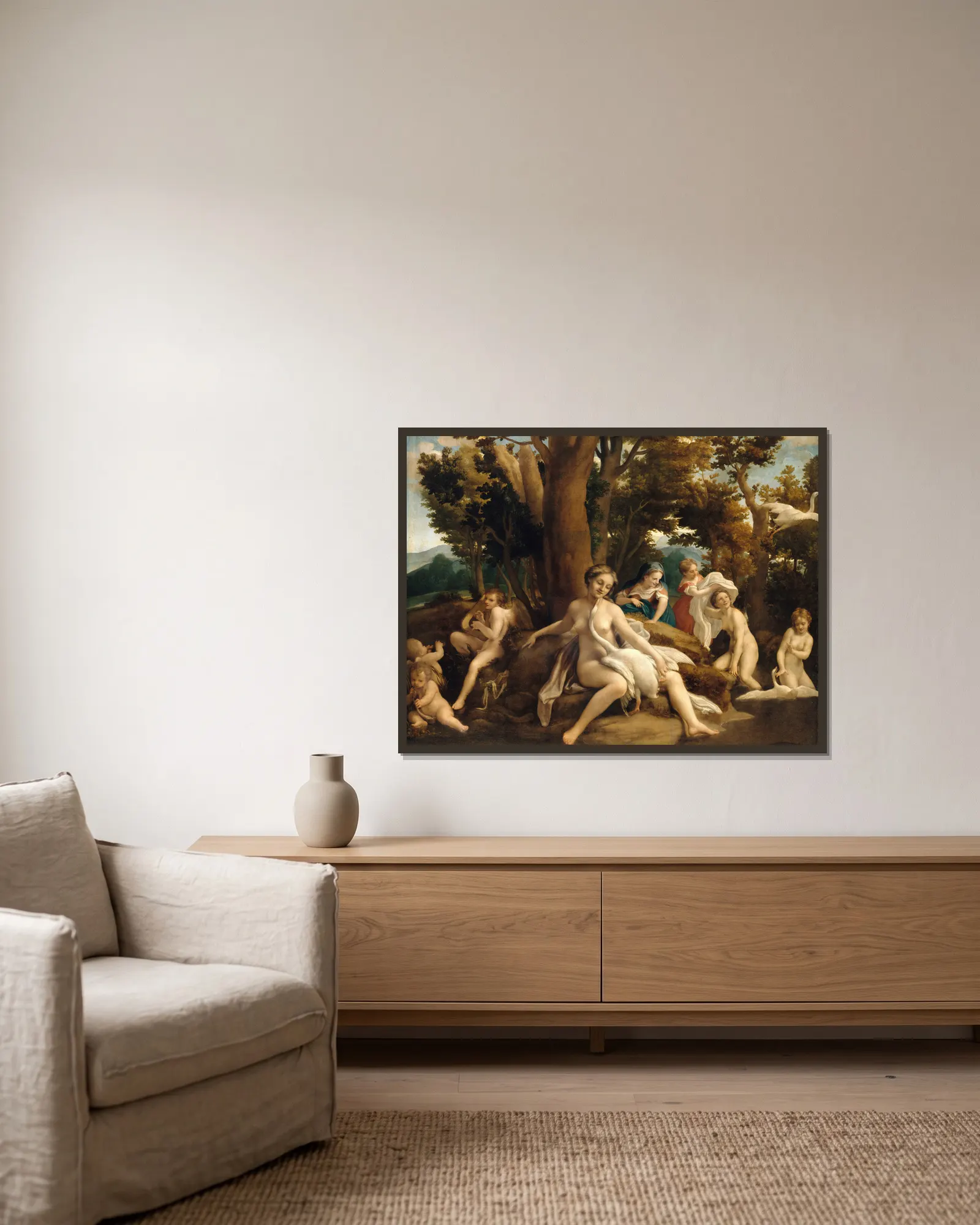 Leda and the Swan av Correggio inramad på en vägg