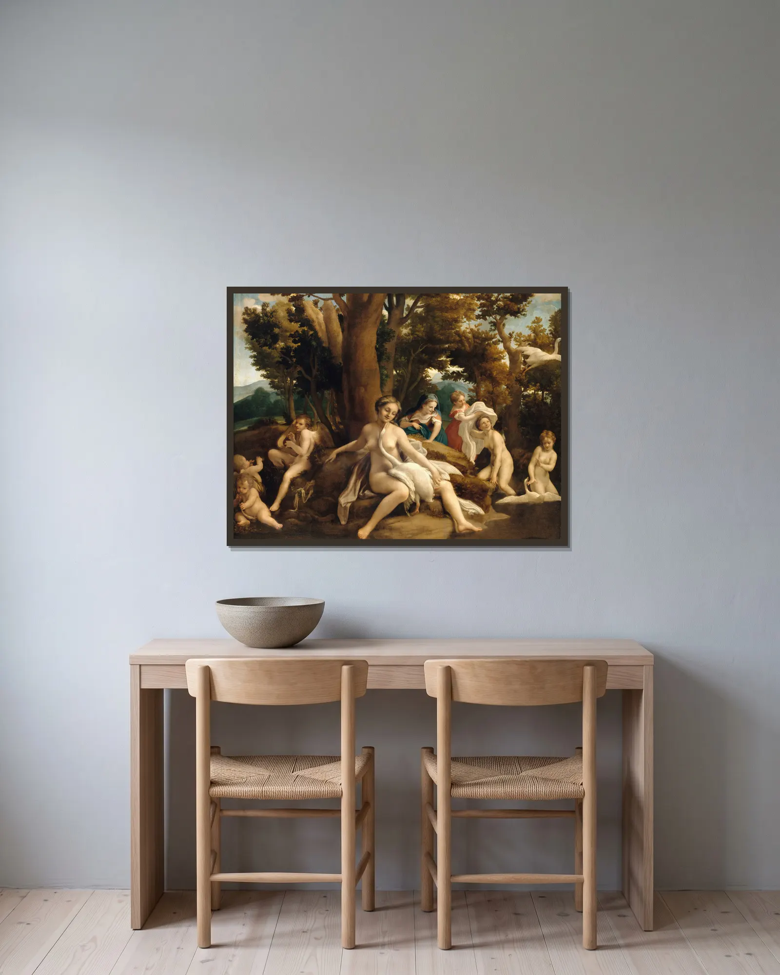 Leda and the Swan av Correggio inramad på en vägg