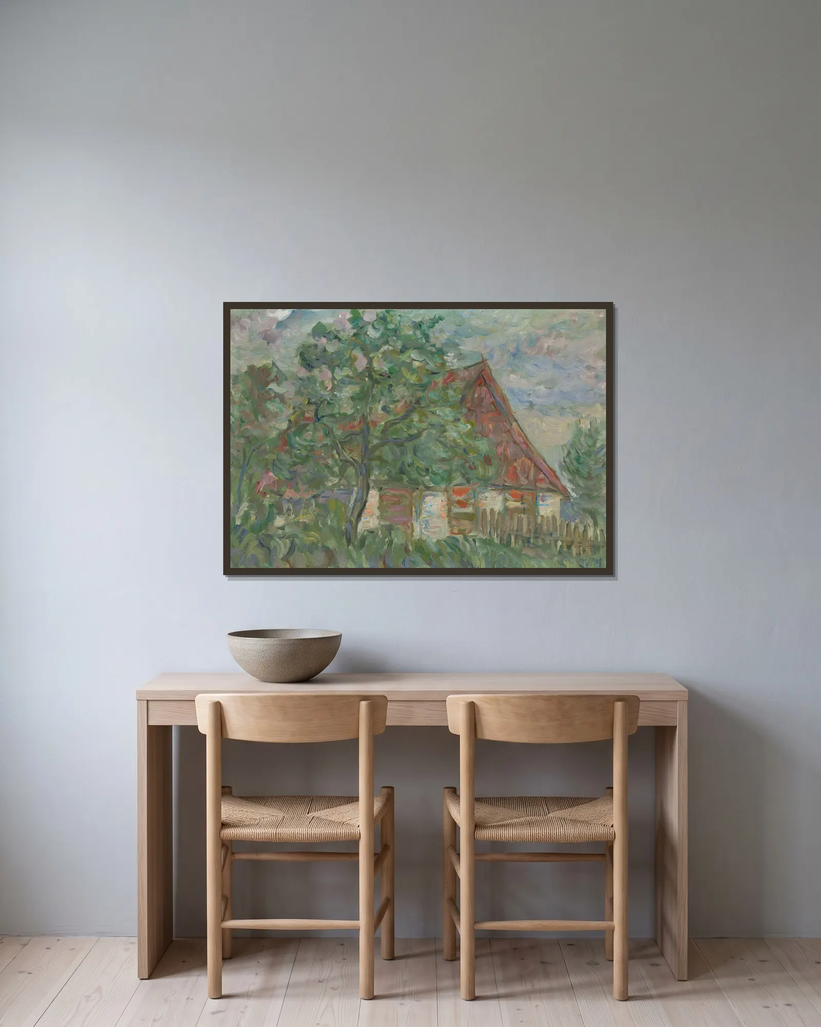 Landscape av Tytus Czyżewski inramad på en vägg