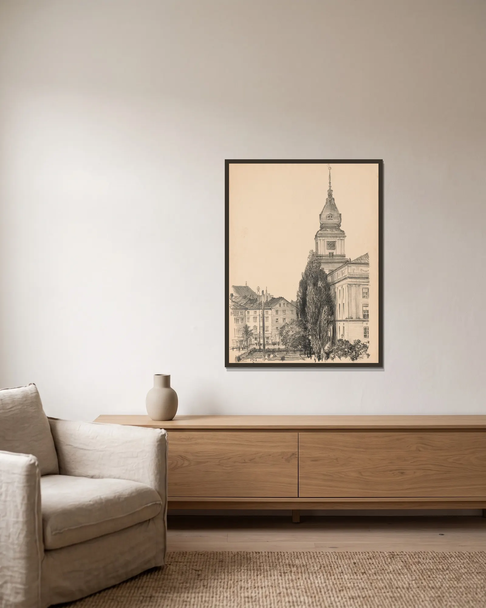 Castle tower. Chart I av Feliks Jabłczyński inramad på en vägg