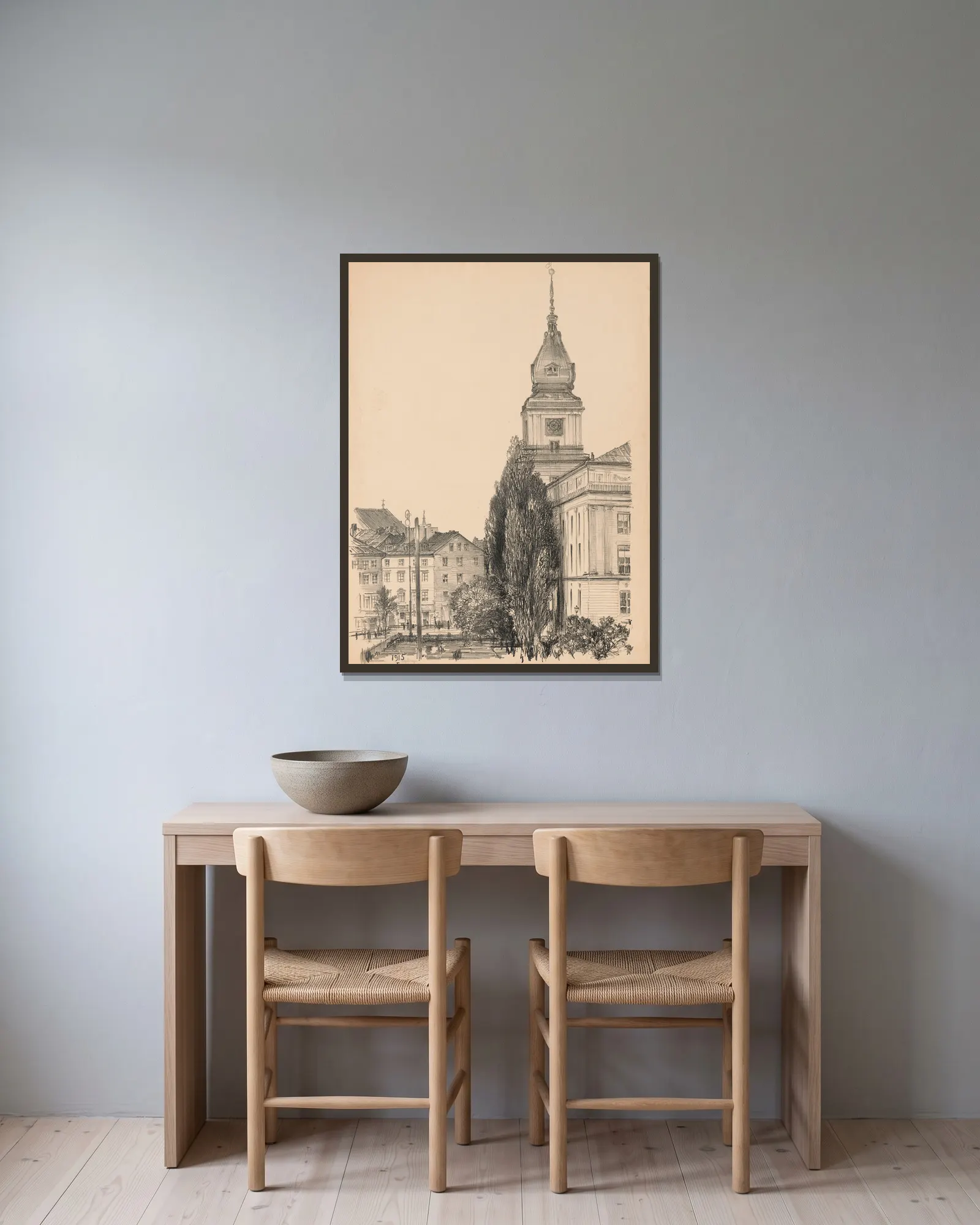 Castle tower. Chart I av Feliks Jabłczyński inramad på en vägg