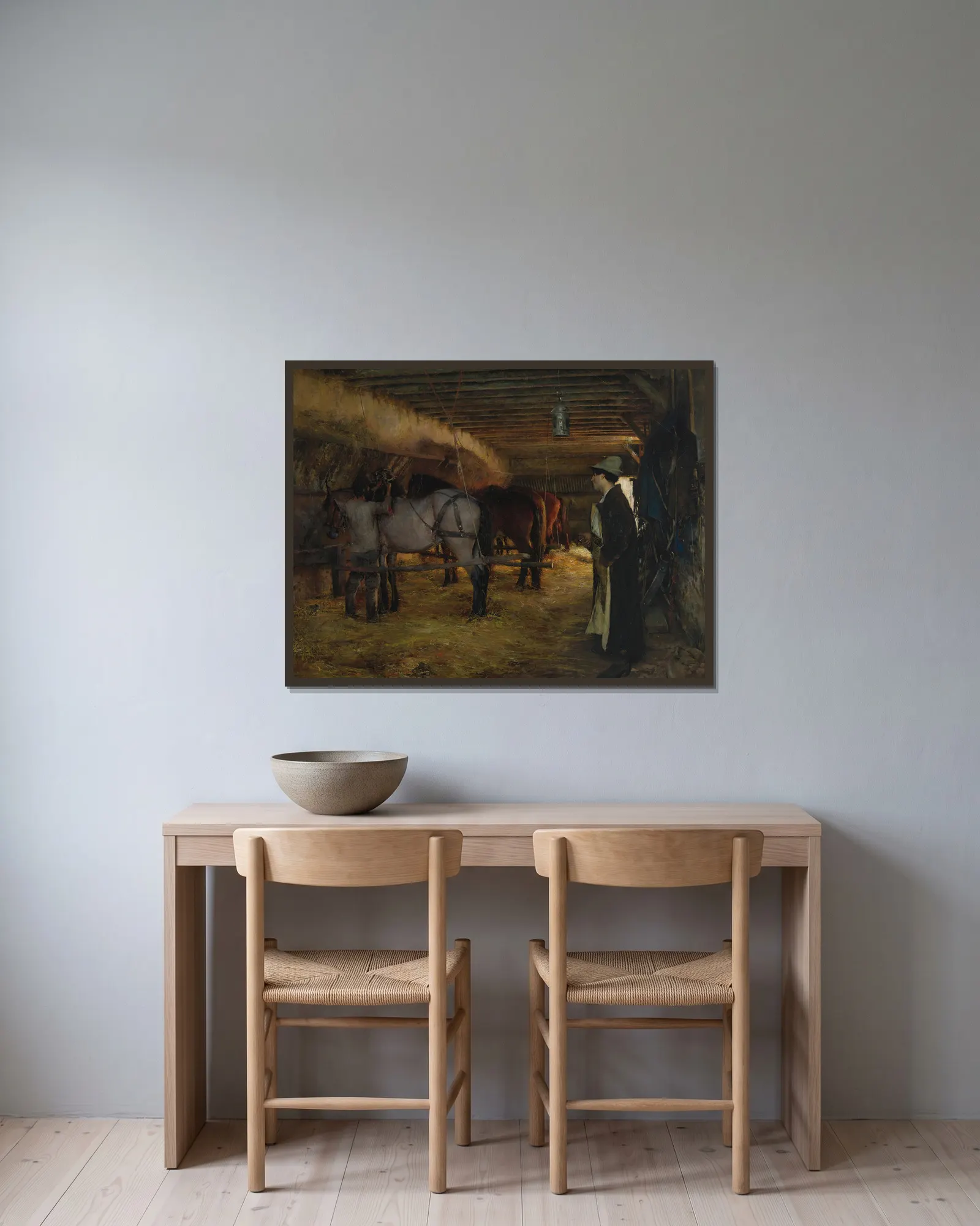 A stable av Pascal-Adolphe-Jean Dagnan-Bouveret inramad på en vägg