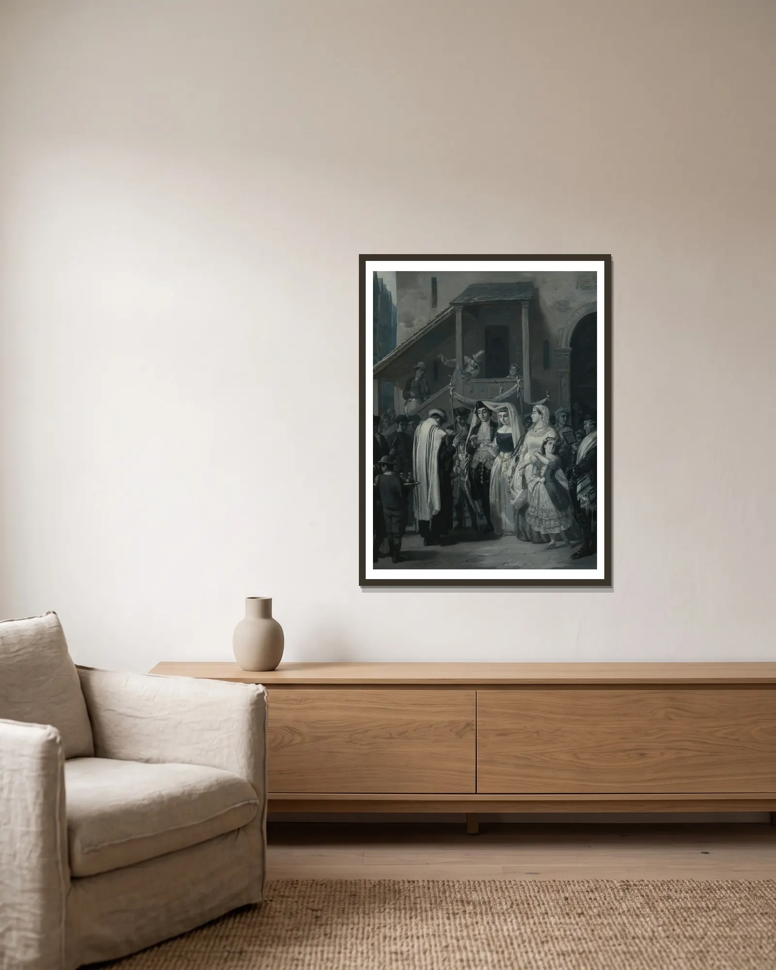 The Wedding (Die Trauung) av Moritz Daniel Oppenheim inramad på en vägg