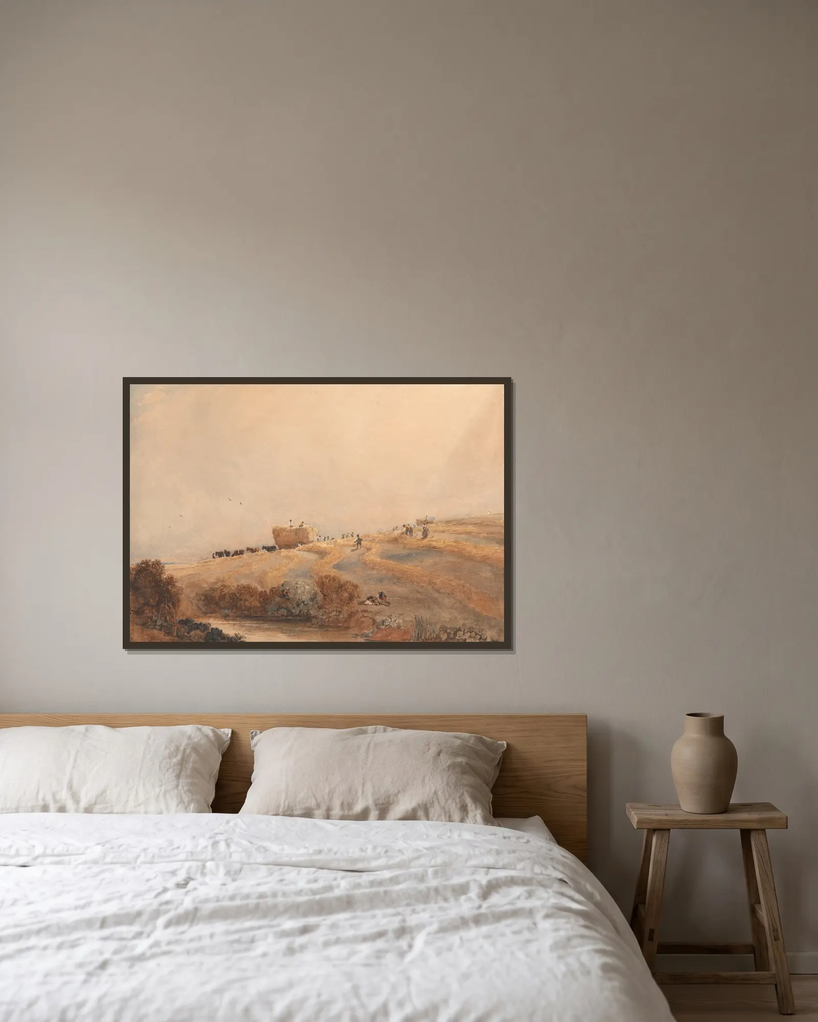 Haymaking av David Cox inramad på en vägg