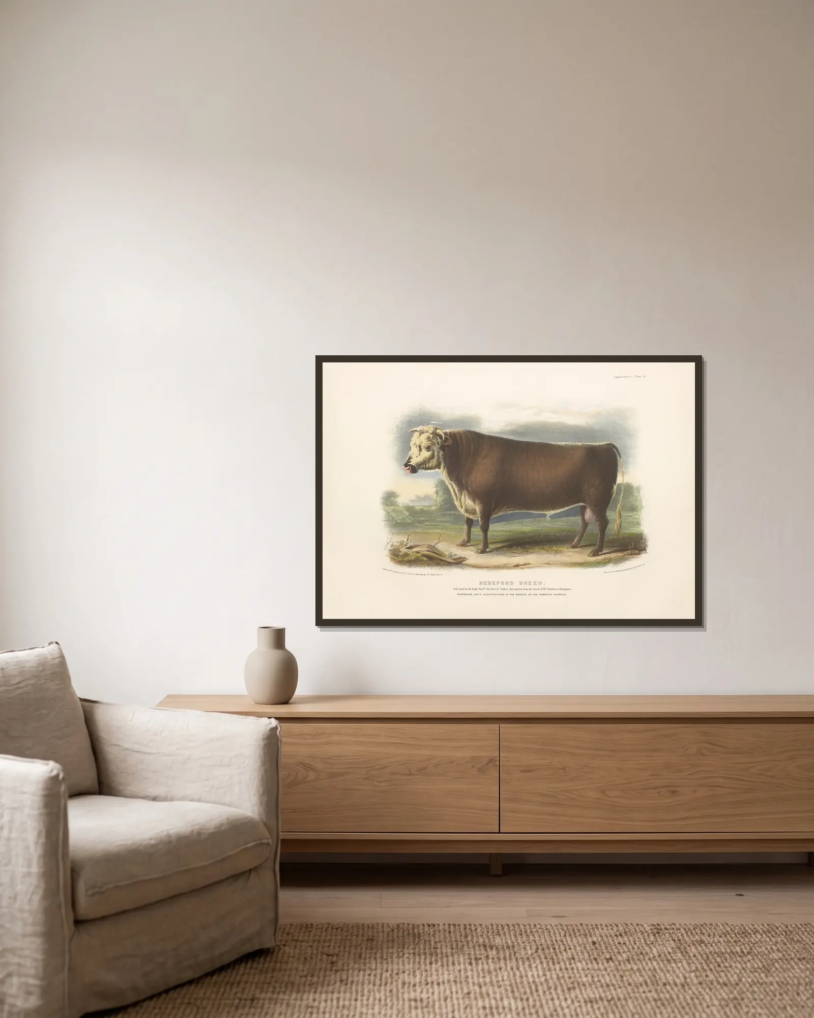 The Hereford Breed av David Low inramad på en vägg