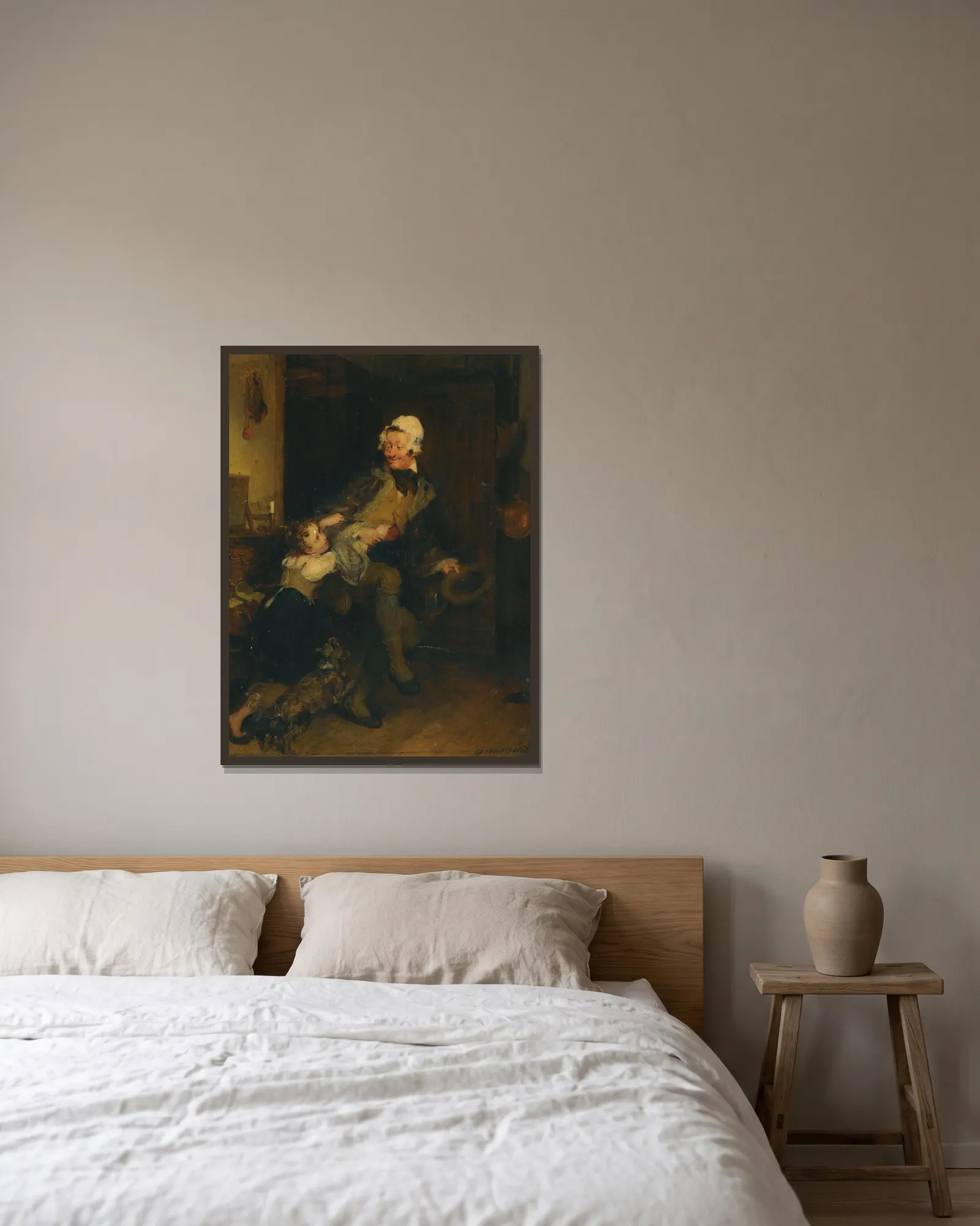 Grandma’s Cap av Sir David Wilkie inramad på en vägg