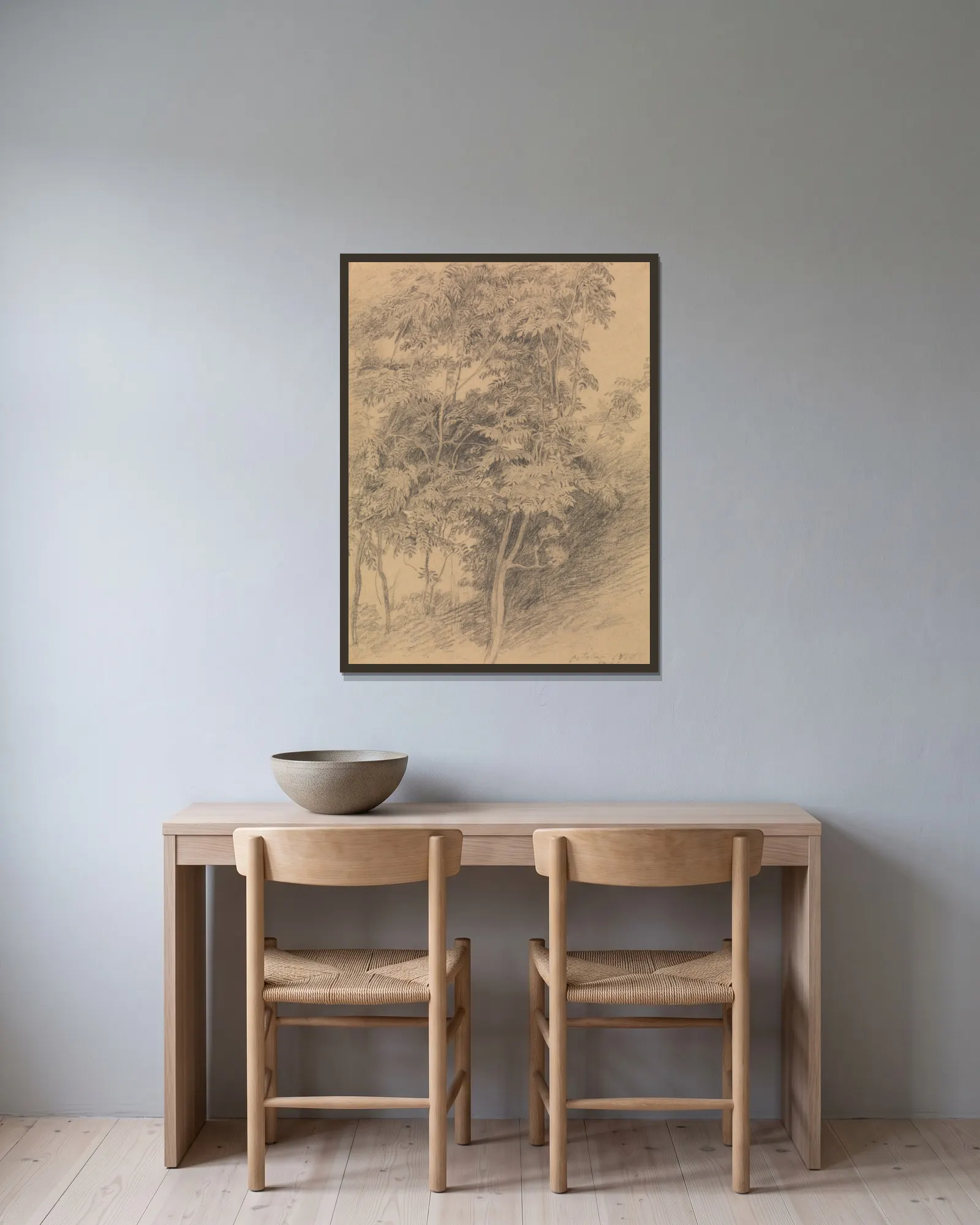 Tree Study av Sir David Wilkie inramad på en vägg