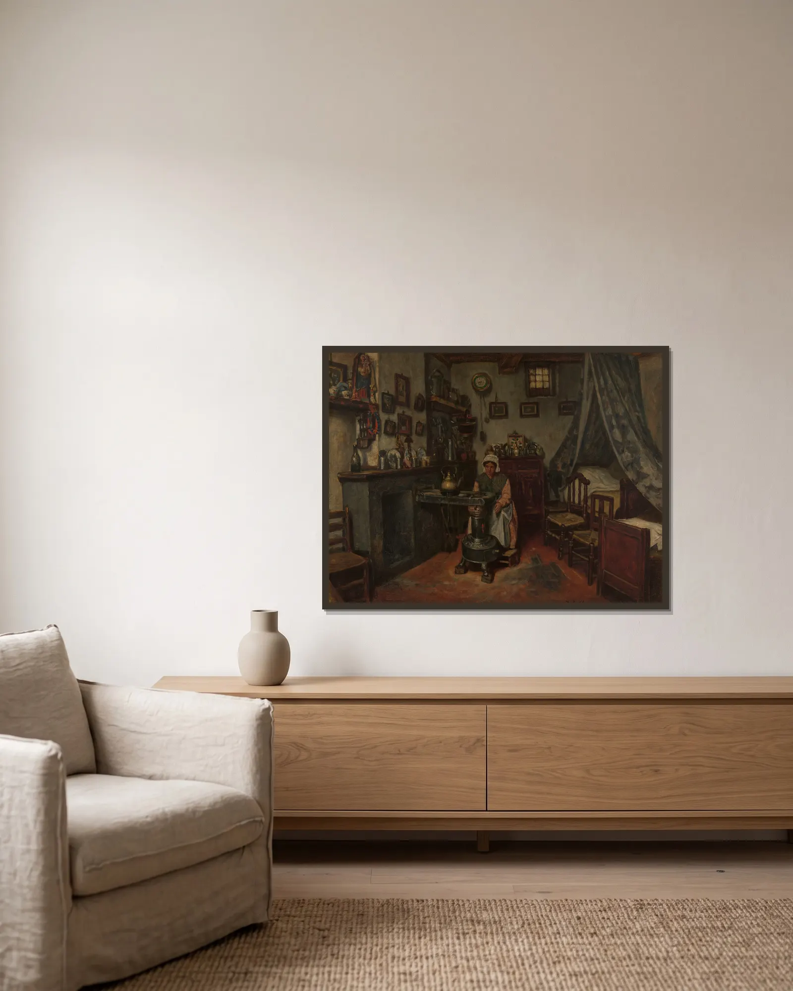 Interior av Henri de Braekeleer inramad på en vägg