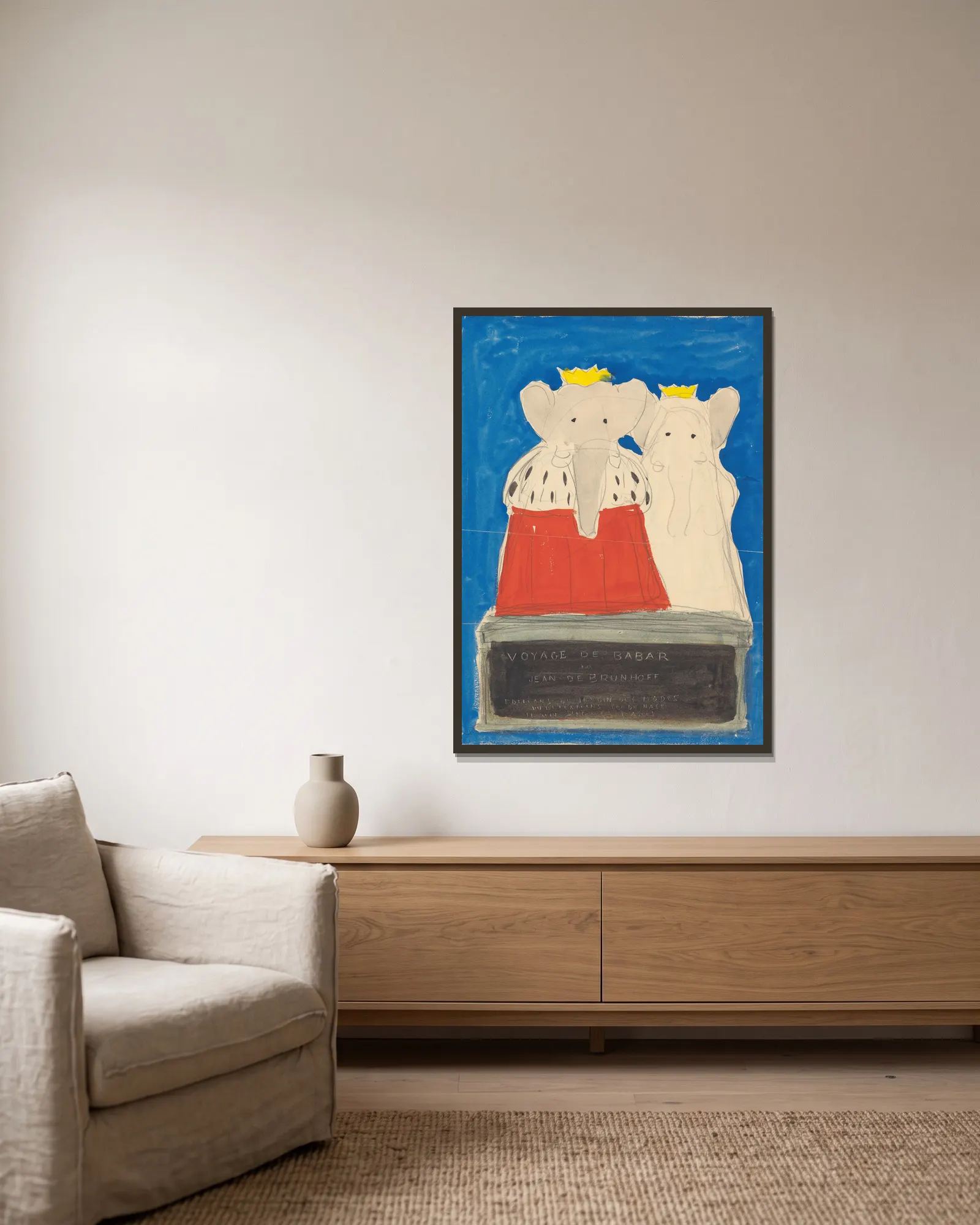 Le voyage de Babar Pl.01 av Jean de Brunhoff inramad på en vägg