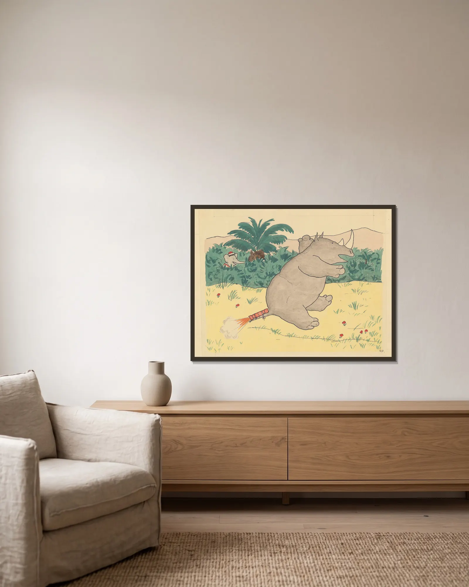 Le voyage de Babar Pl.12 av Jean de Brunhoff inramad på en vägg