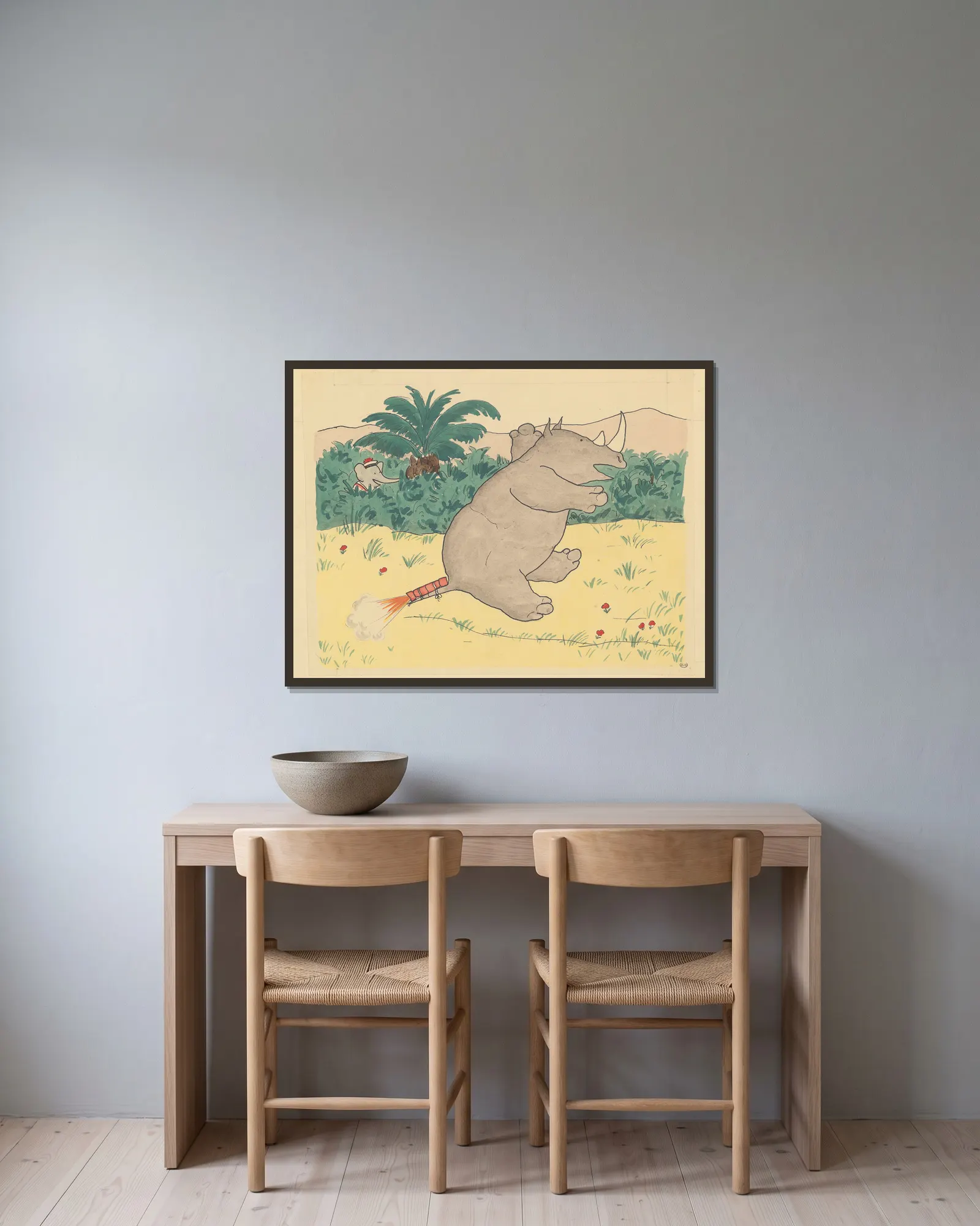Le voyage de Babar Pl.12 av Jean de Brunhoff inramad på en vägg