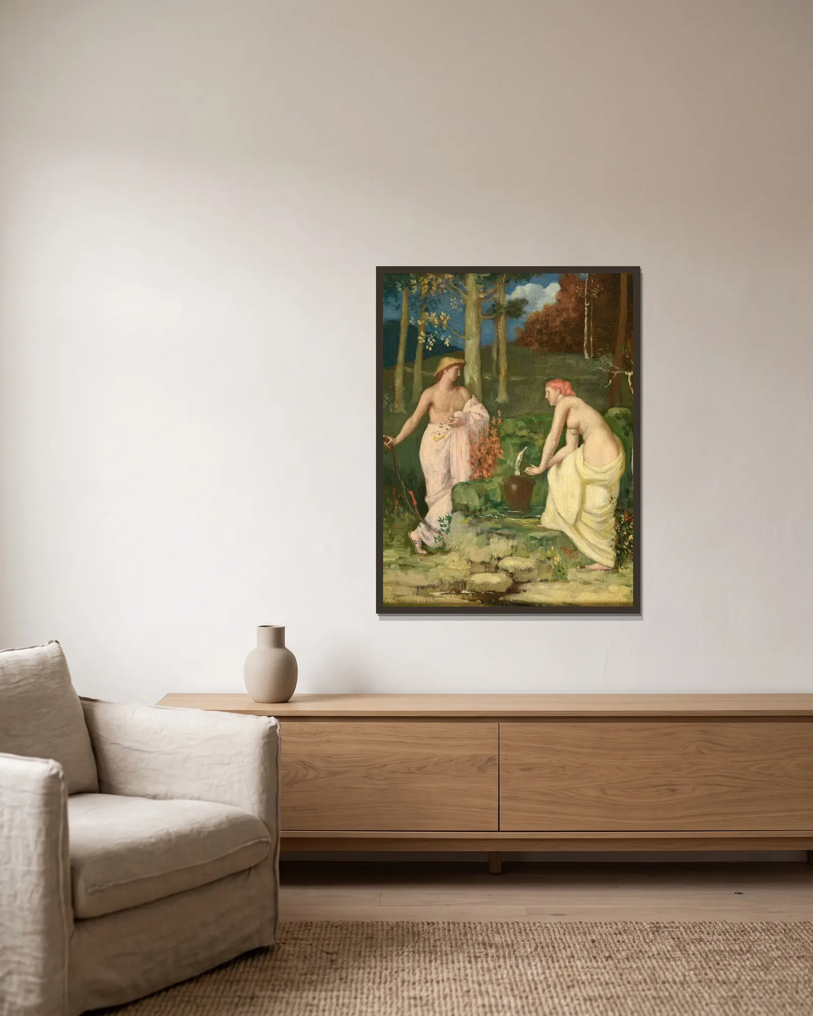 La Source av Pierre Puvis de Chavannes inramad på en vägg
