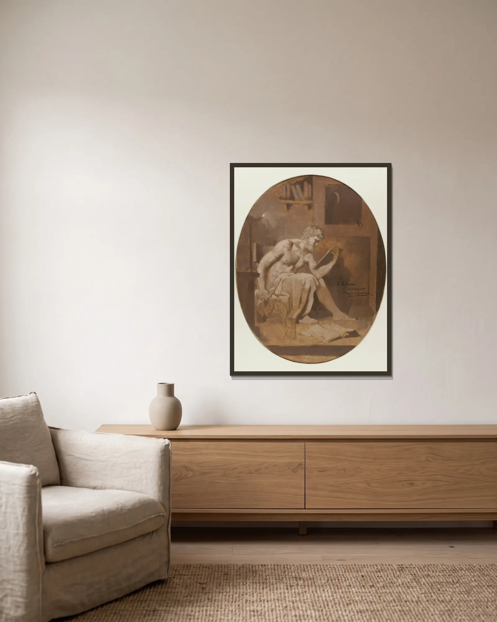L’Etude av Pierre Puvis de Chavannes inramad på en vägg