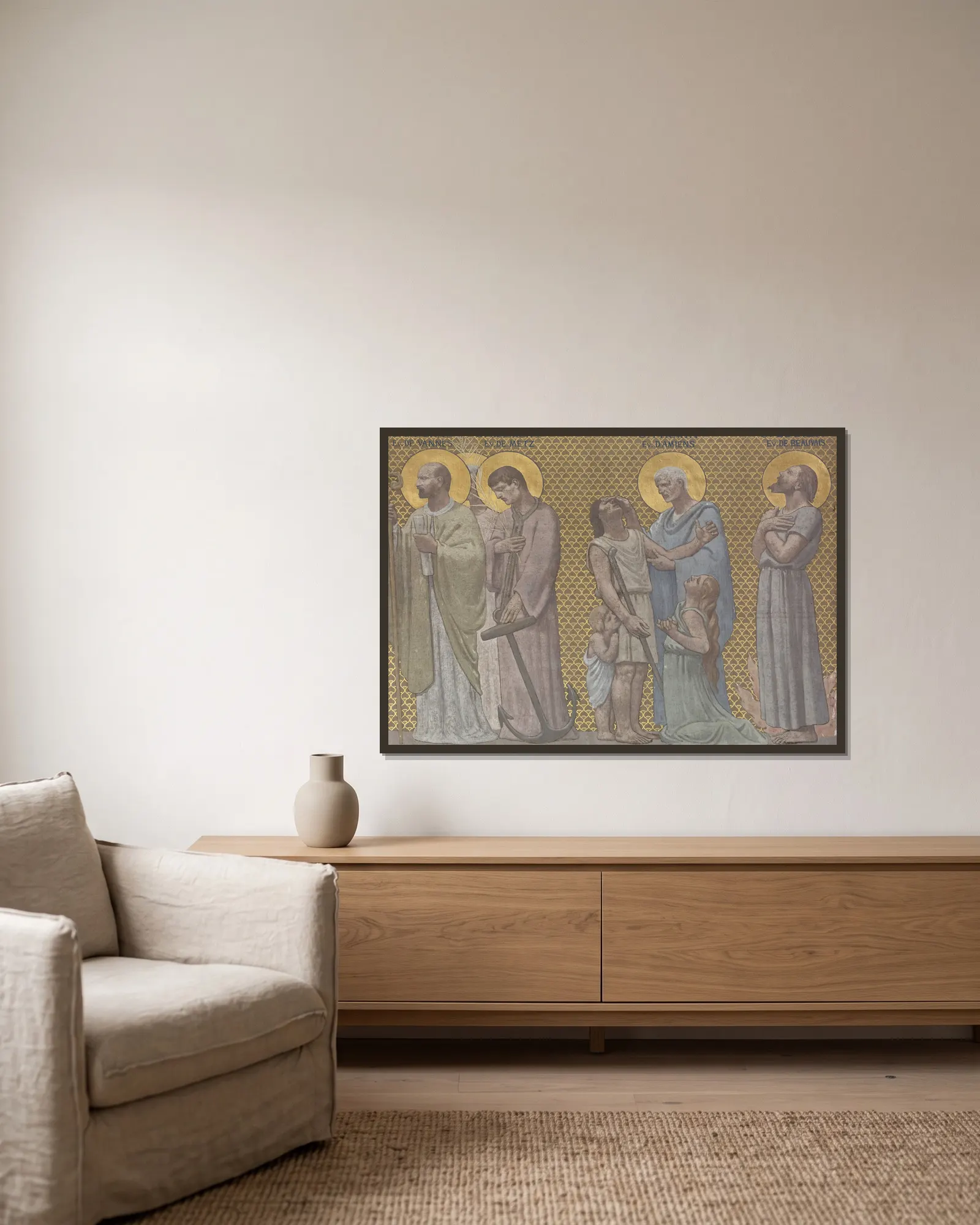 Procession de saints martyrs 2 av Pierre Puvis de Chavannes inramad på en vägg