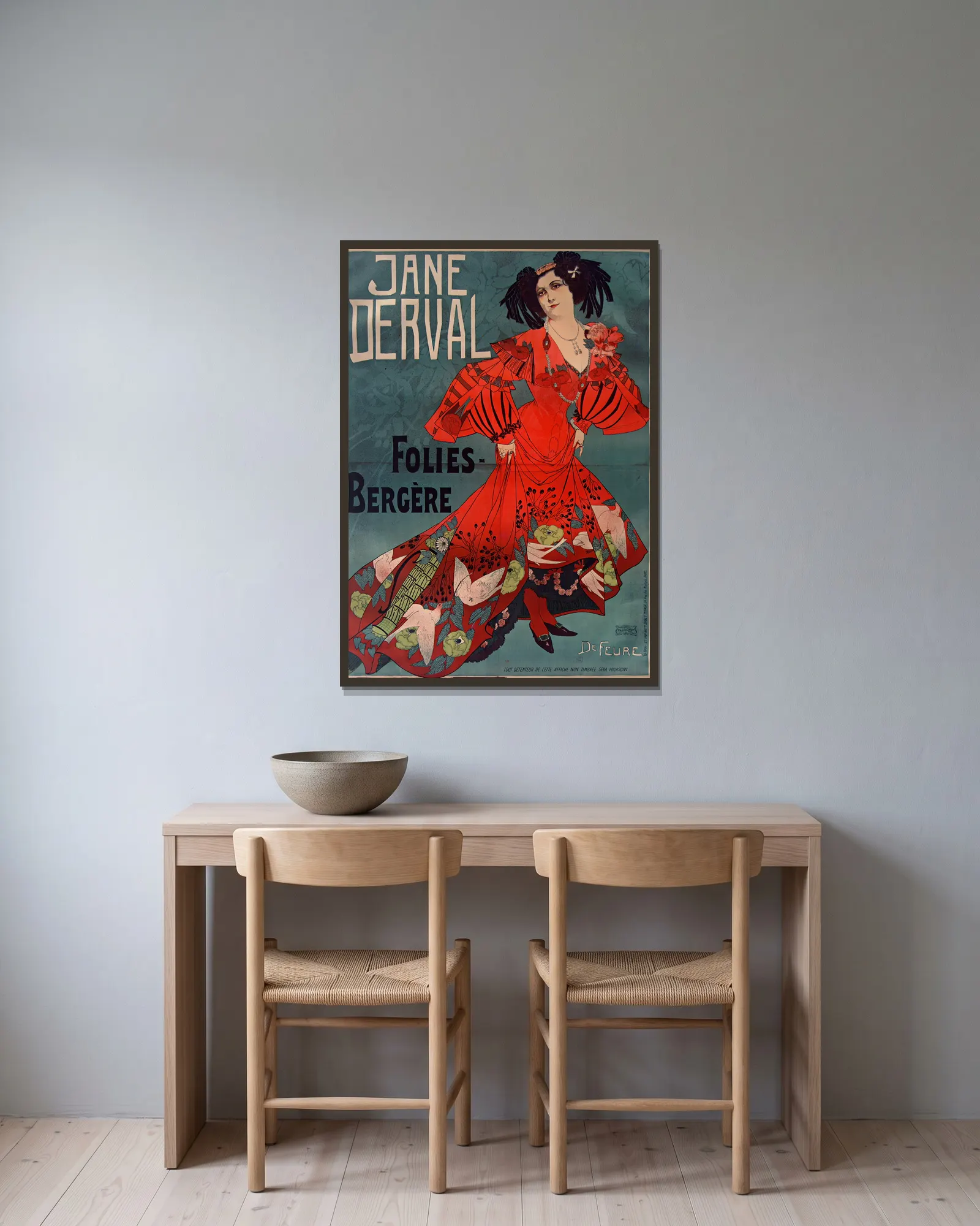 Jane Derval av Georges de Feure inramad på en vägg