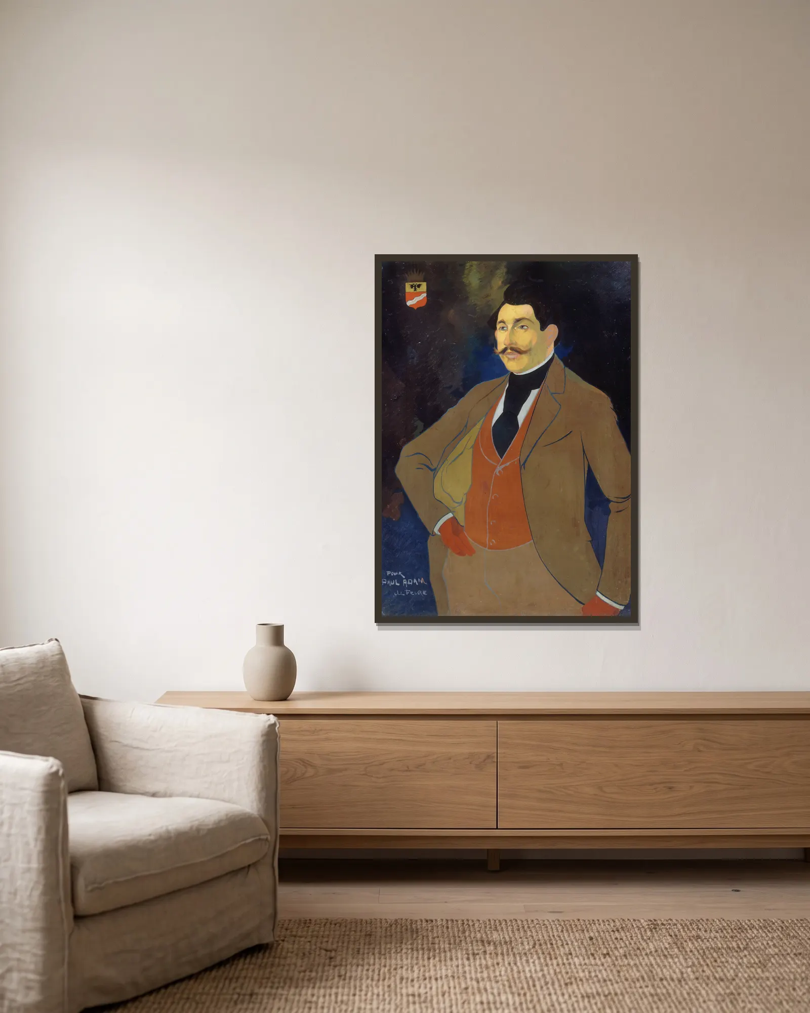 Portrait de Paul Adam av Georges de Feure inramad på en vägg