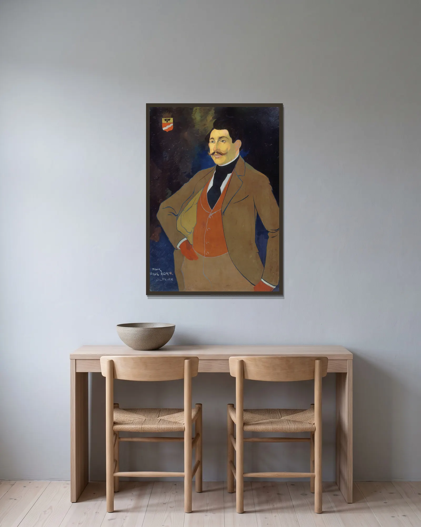 Portrait de Paul Adam av Georges de Feure inramad på en vägg
