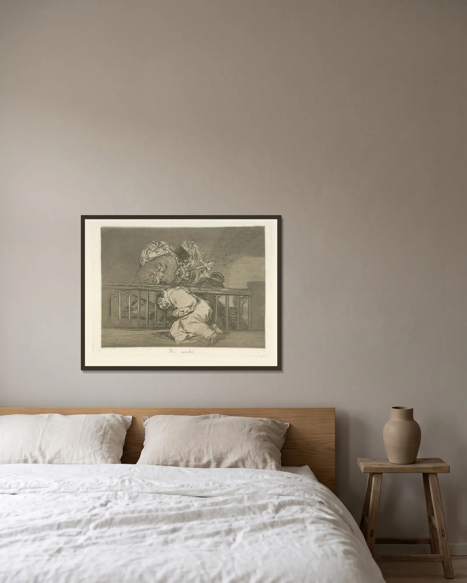 Asi sucedió av Francisco de Goya inramad på en vägg
