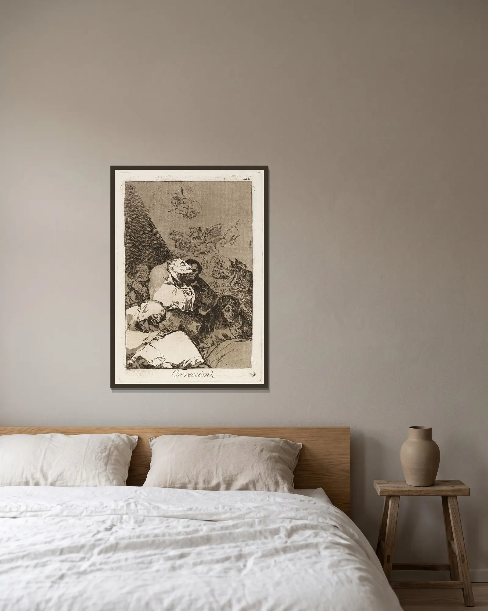 Correccion. (Correction.) av Francisco de Goya inramad på en vägg