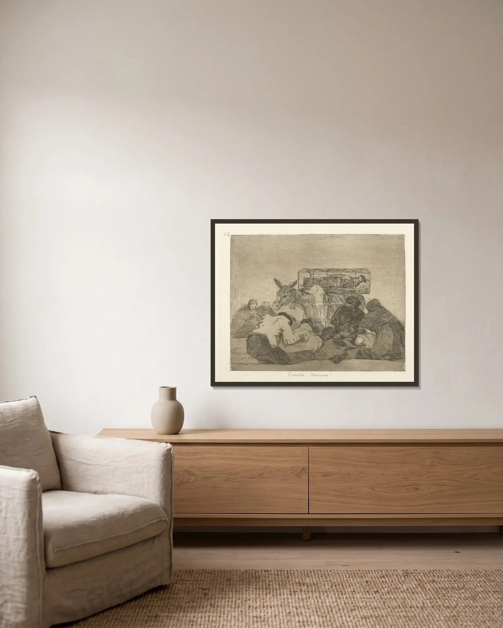 Extraña devocion! av Francisco de Goya inramad på en vägg
