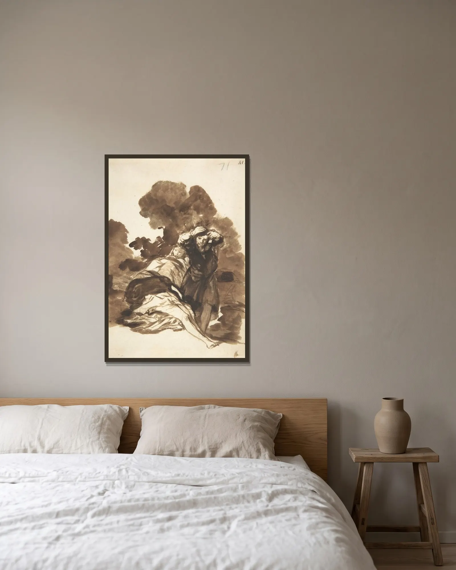 Figures waking from sleep av Francisco de Goya inramad på en vägg
