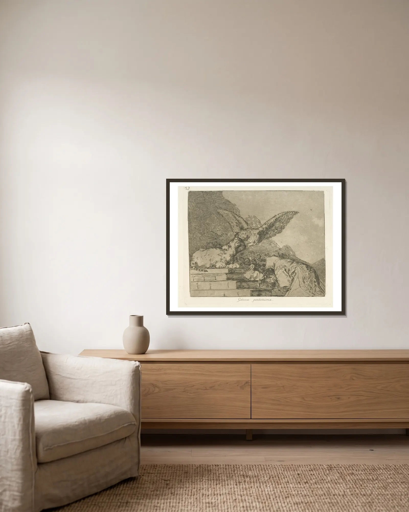 Gatesca pantomima av Francisco de Goya inramad på en vägg