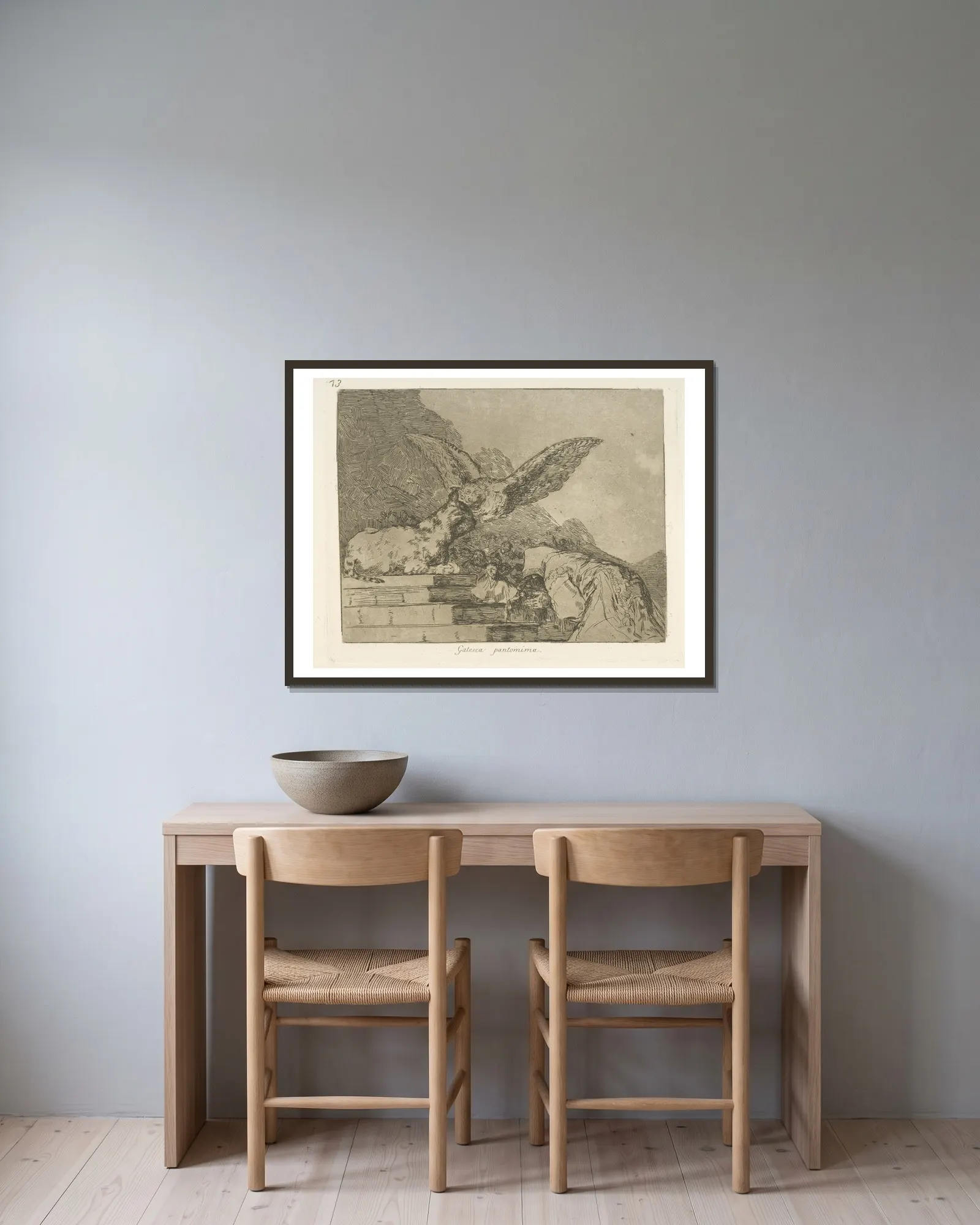 Gatesca pantomima av Francisco de Goya inramad på en vägg