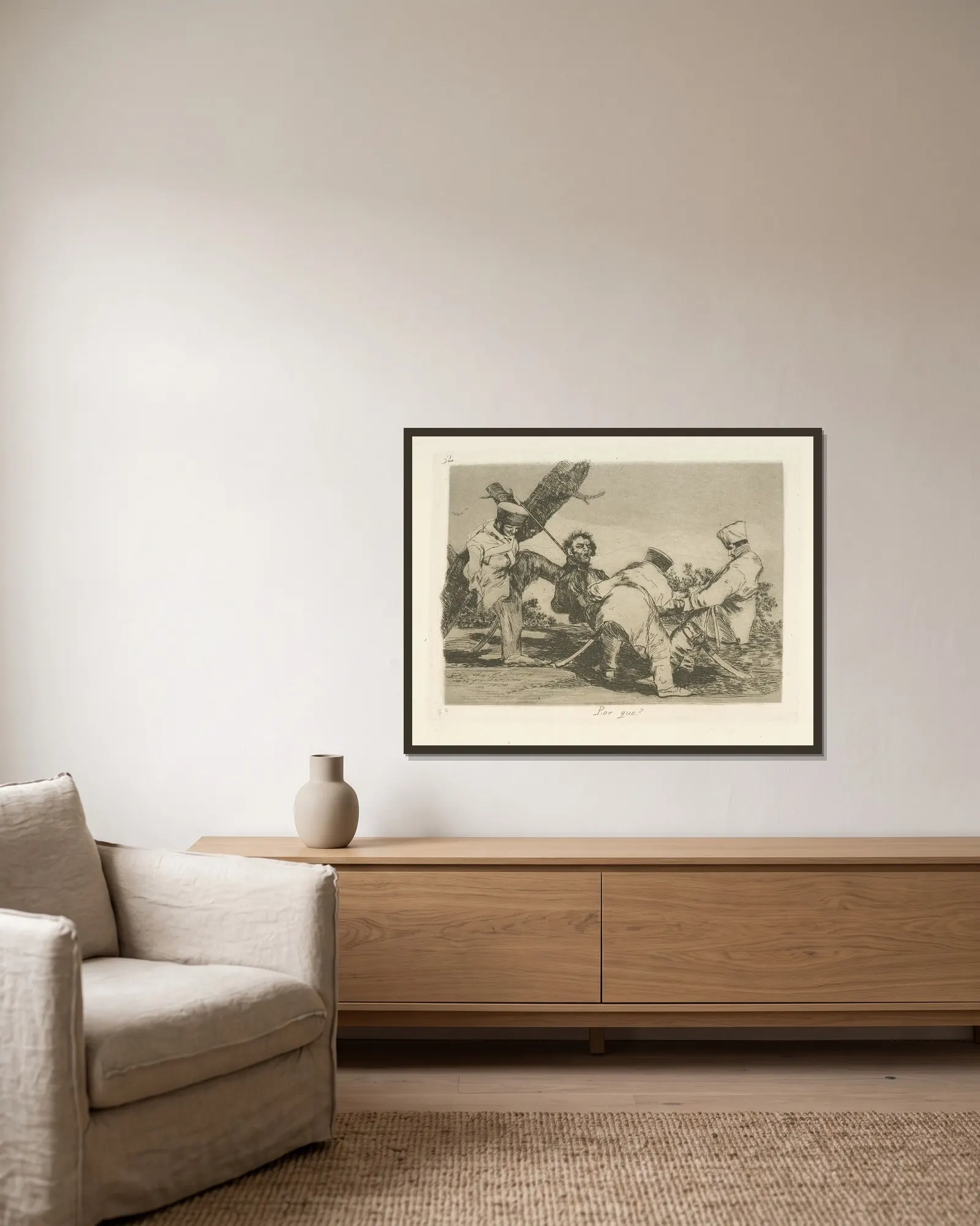 Por que- av Francisco de Goya inramad på en vägg