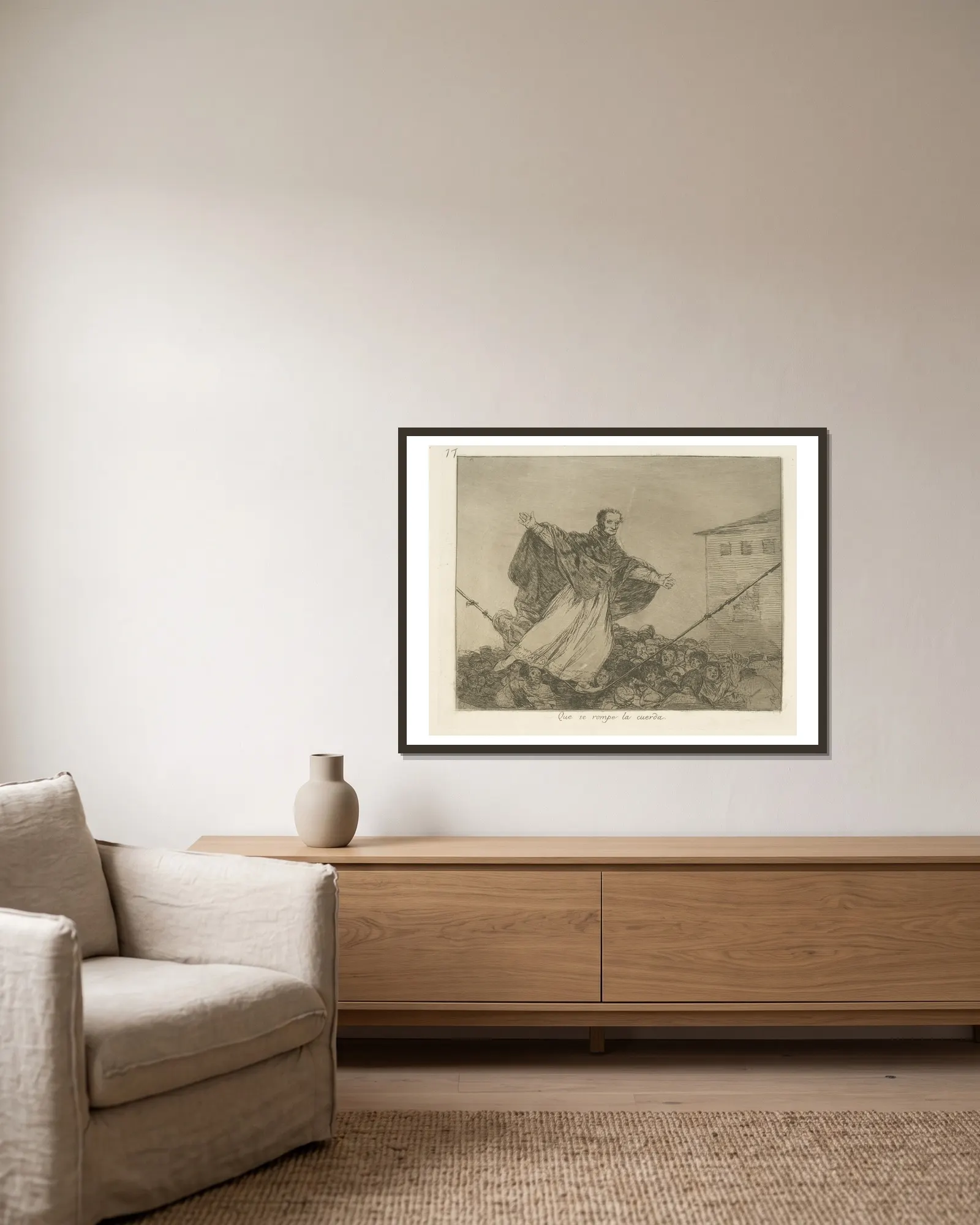 Que locura! av Francisco de Goya inramad på en vägg