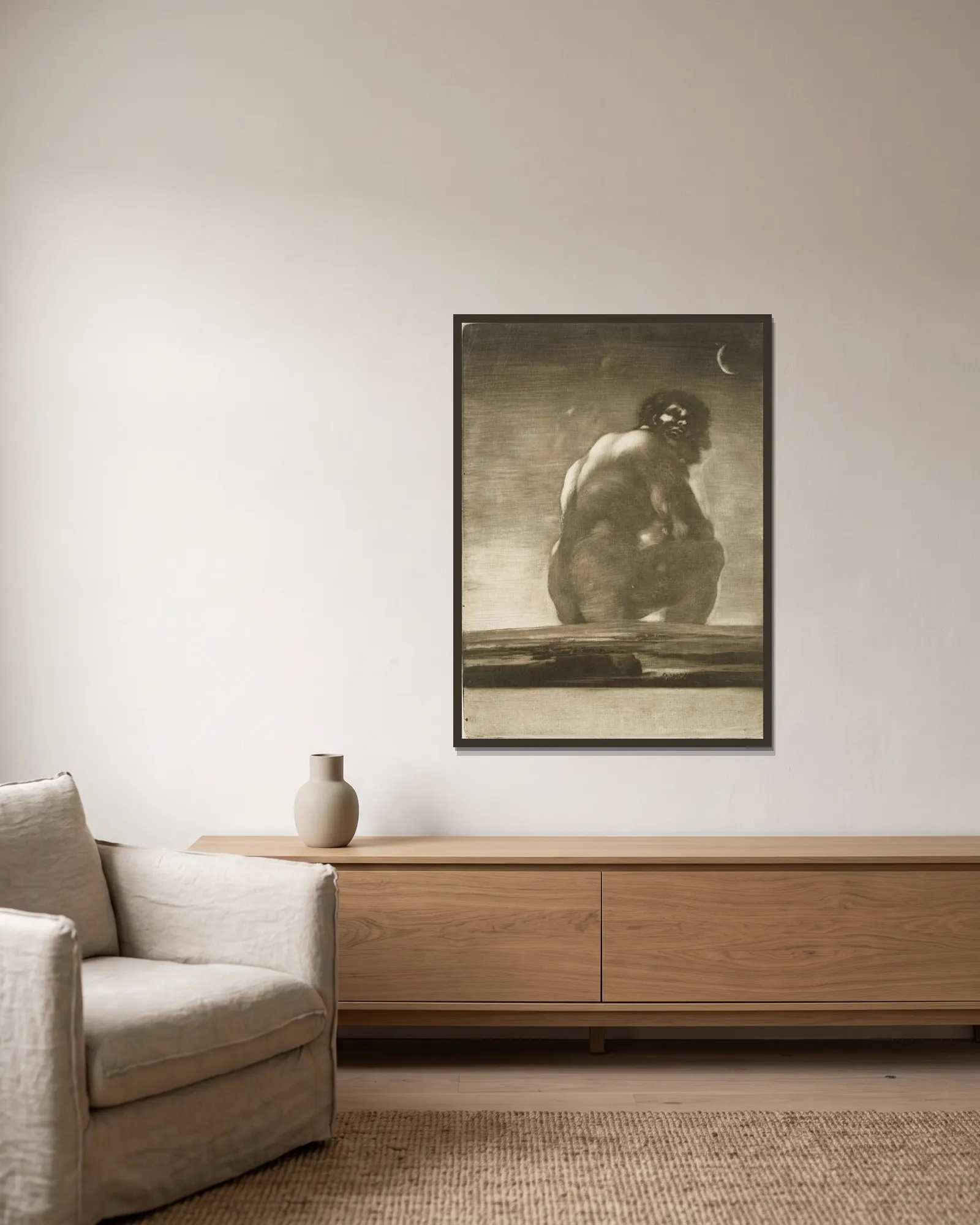 Seated Giant av Francisco de Goya inramad på en vägg