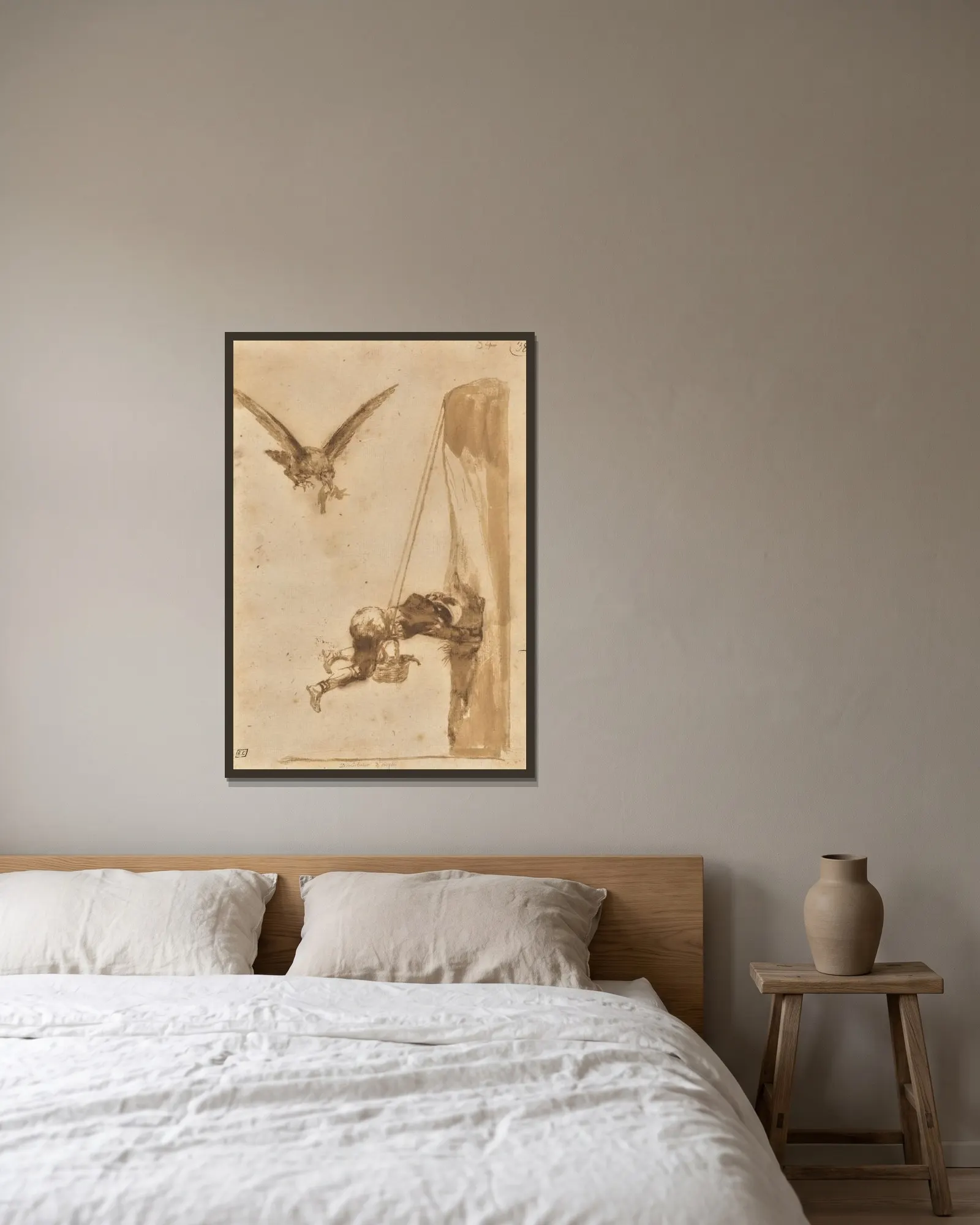 The Eagle Hunter av Francisco de Goya inramad på en vägg