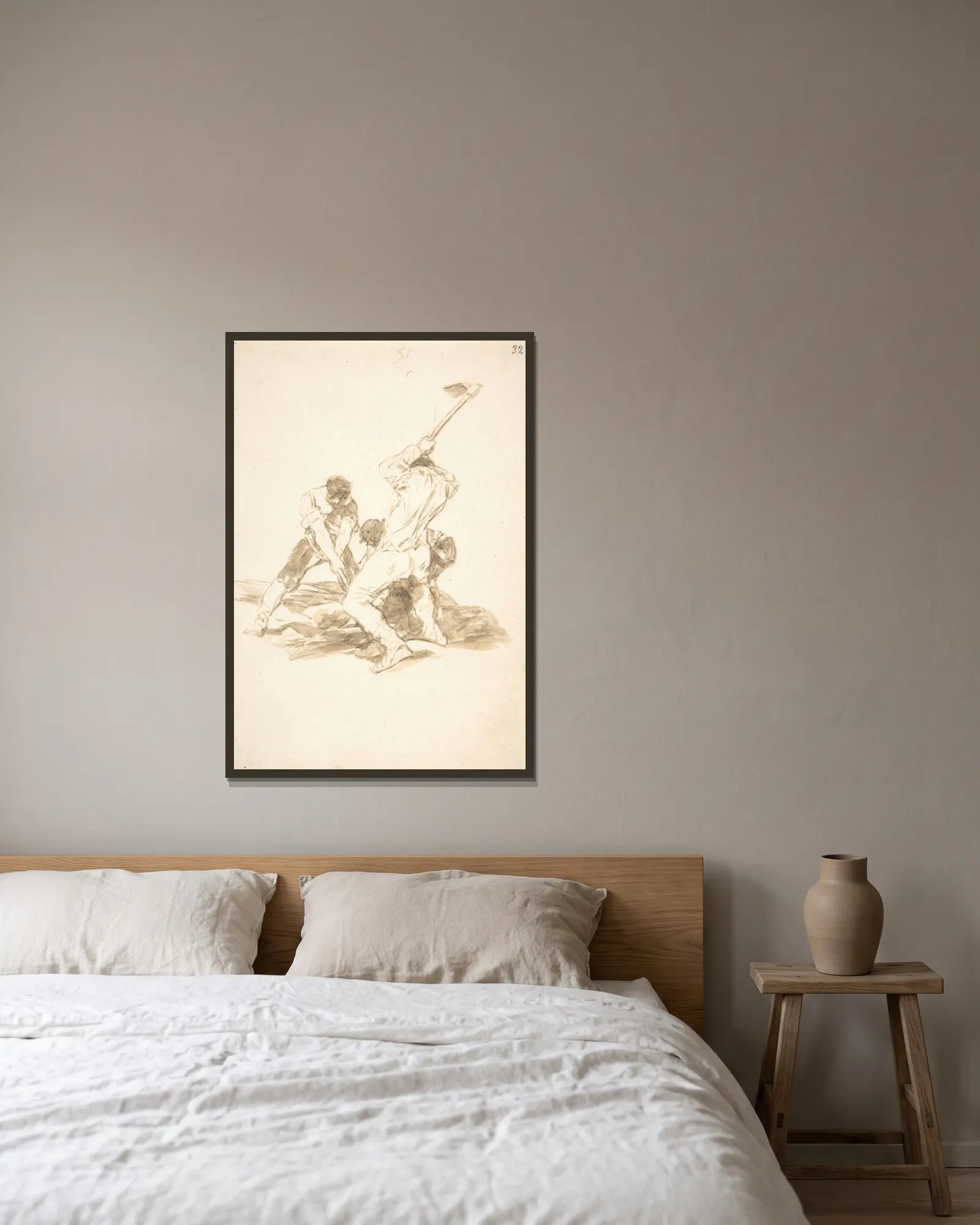 Three men digging av Francisco de Goya inramad på en vägg