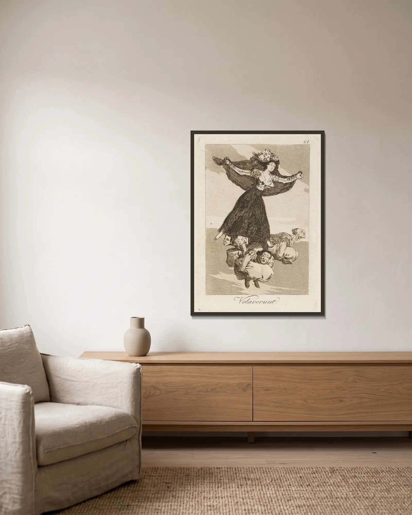 Volaverunt. (They have flown.) av Francisco de Goya inramad på en vägg