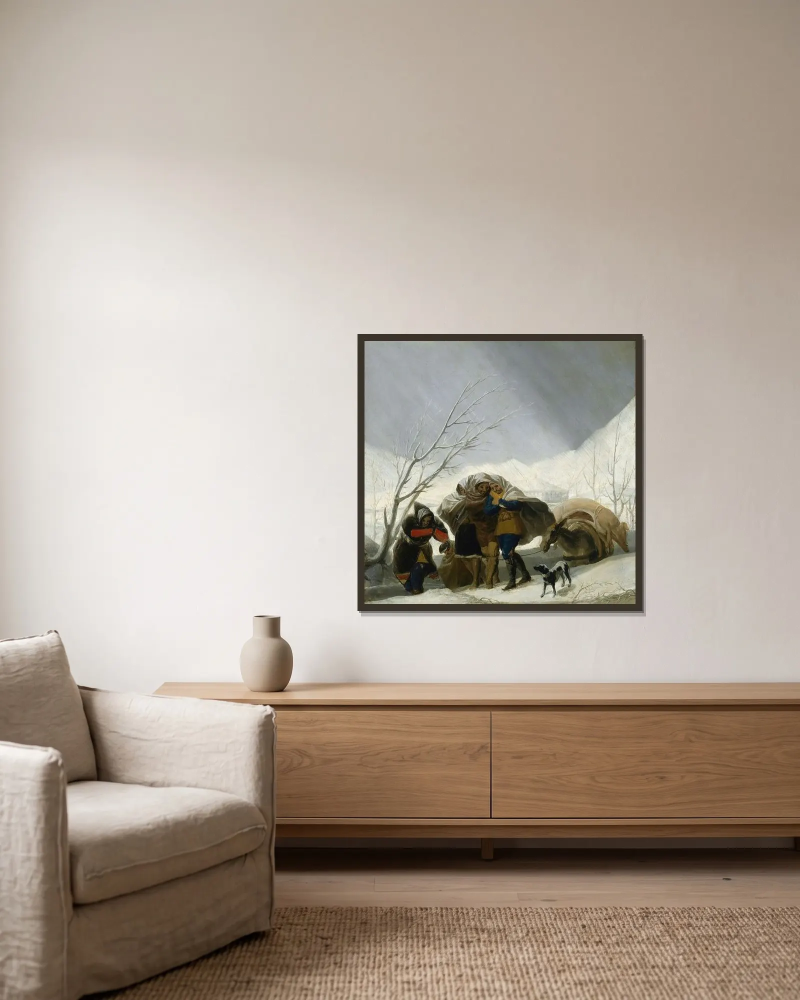 Winter Scene av Francisco de Goya inramad på en vägg