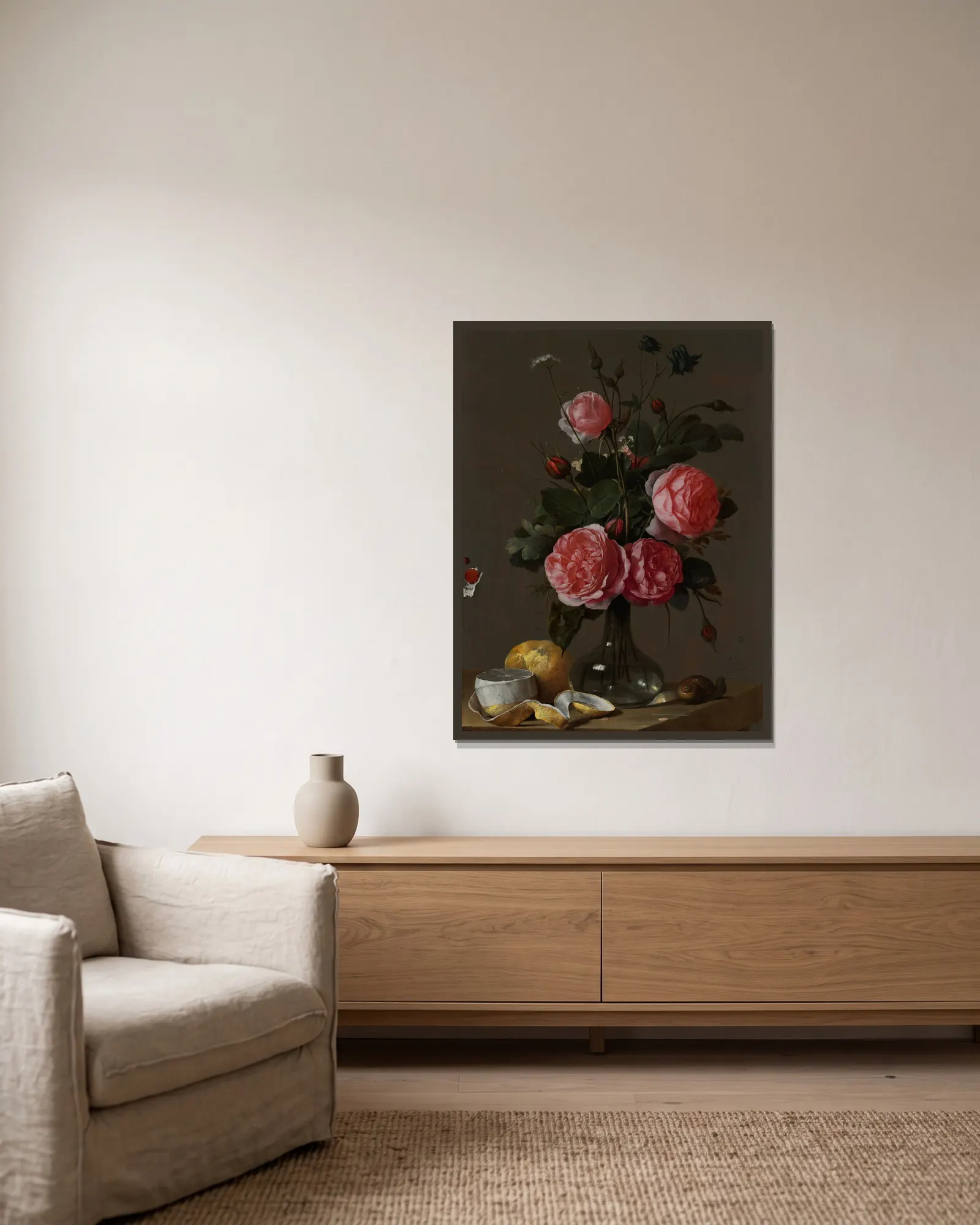 Floral Still Life av Cornelis de Heem inramad på en vägg