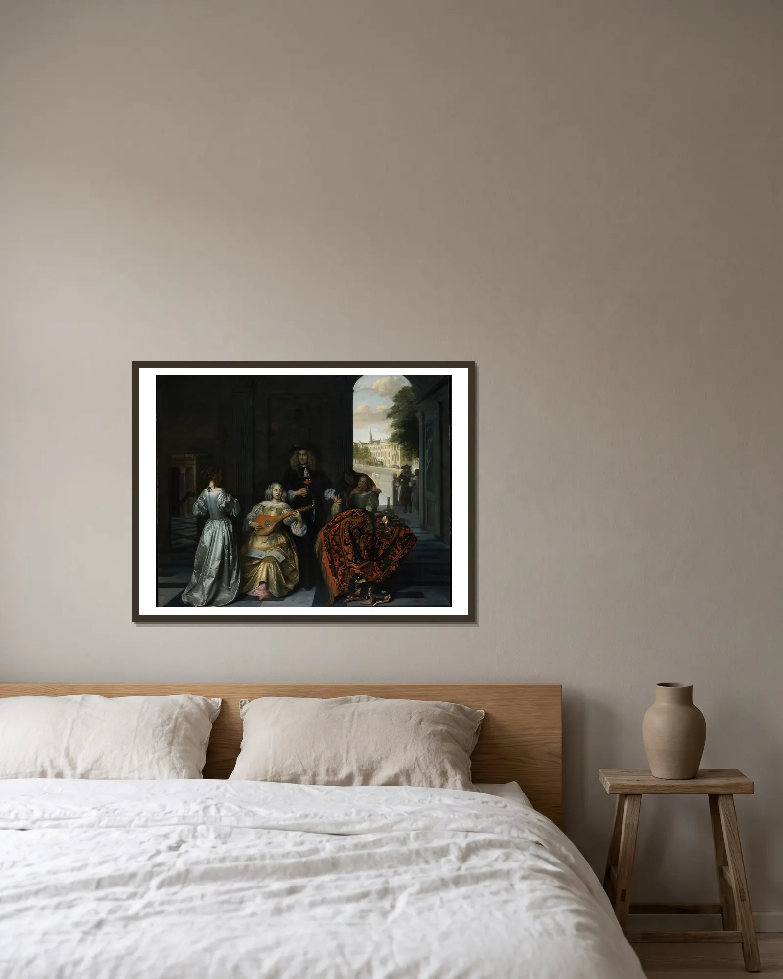 A Music Party av Pieter De Hooch inramad på en vägg