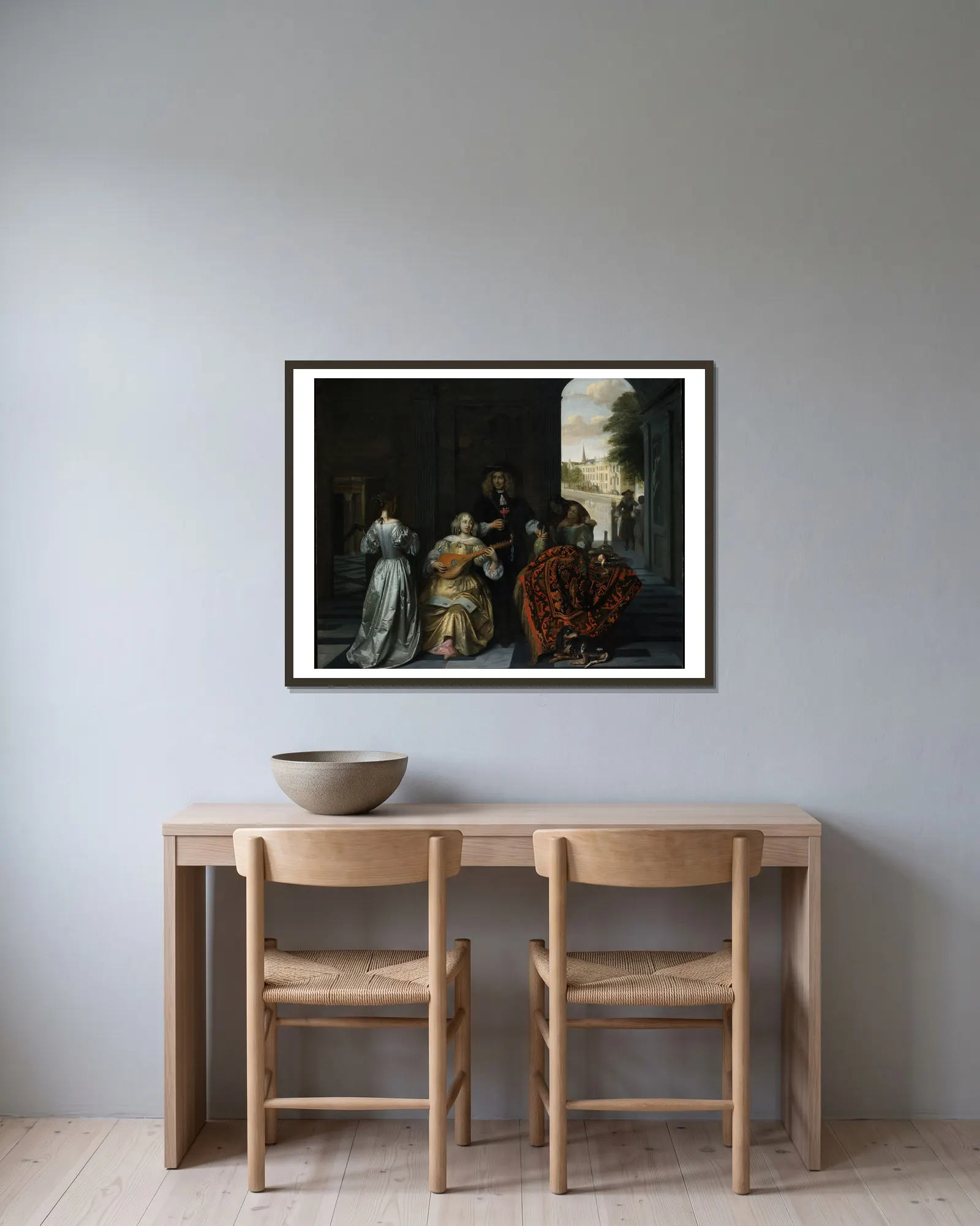 A Music Party av Pieter De Hooch inramad på en vägg