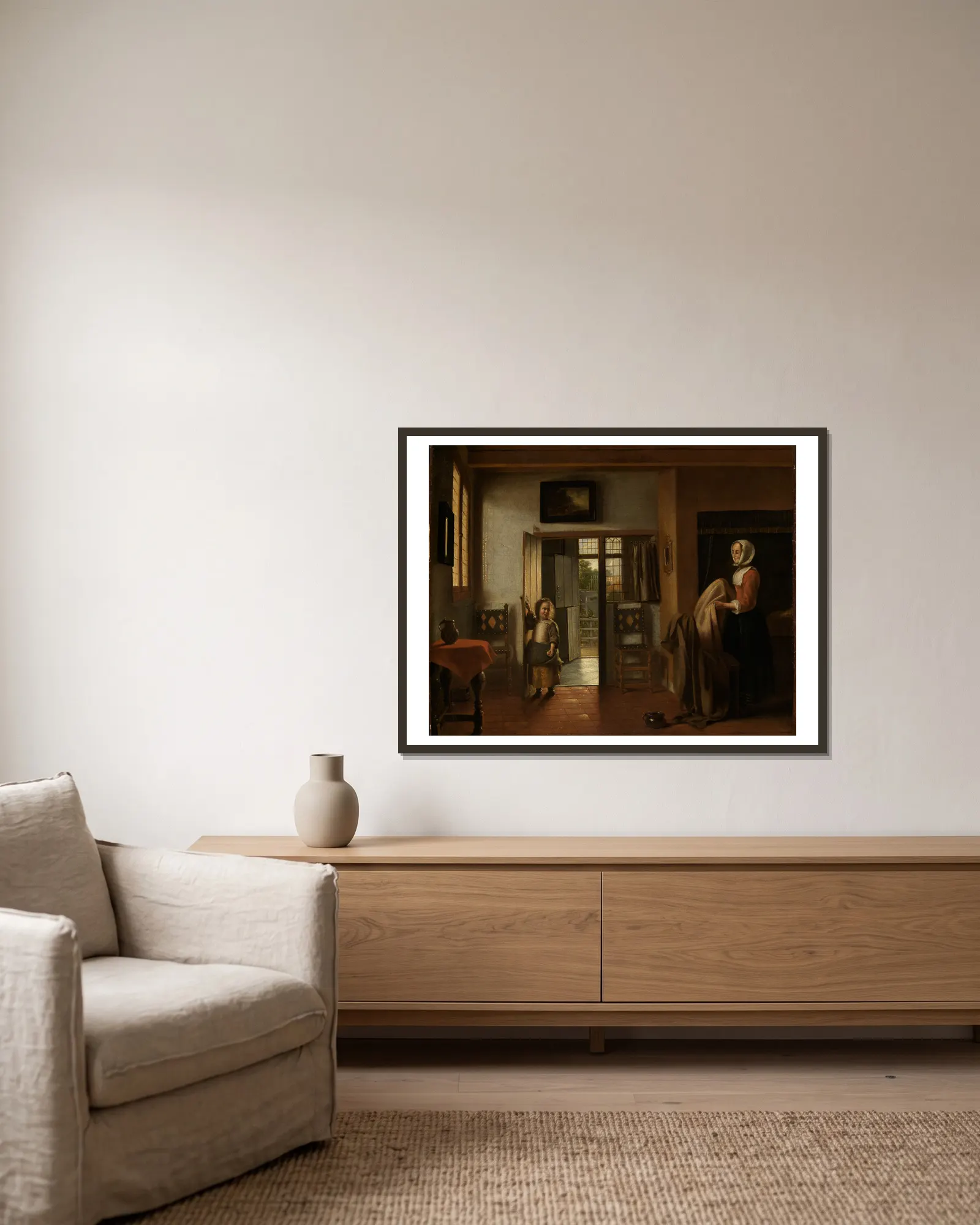 In the bedroom av Pieter De Hooch inramad på en vägg