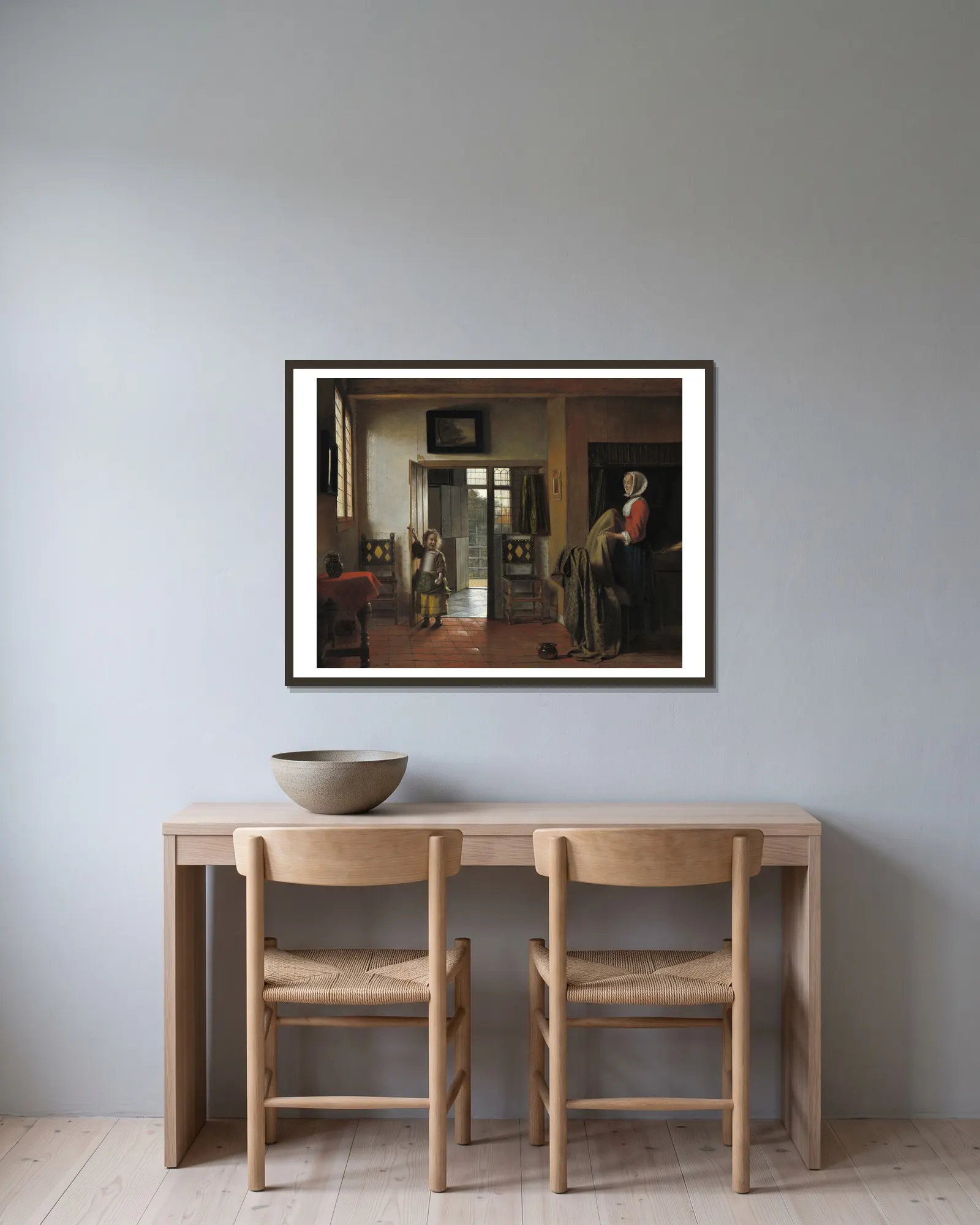 The Bedroom av Pieter De Hooch inramad på en vägg