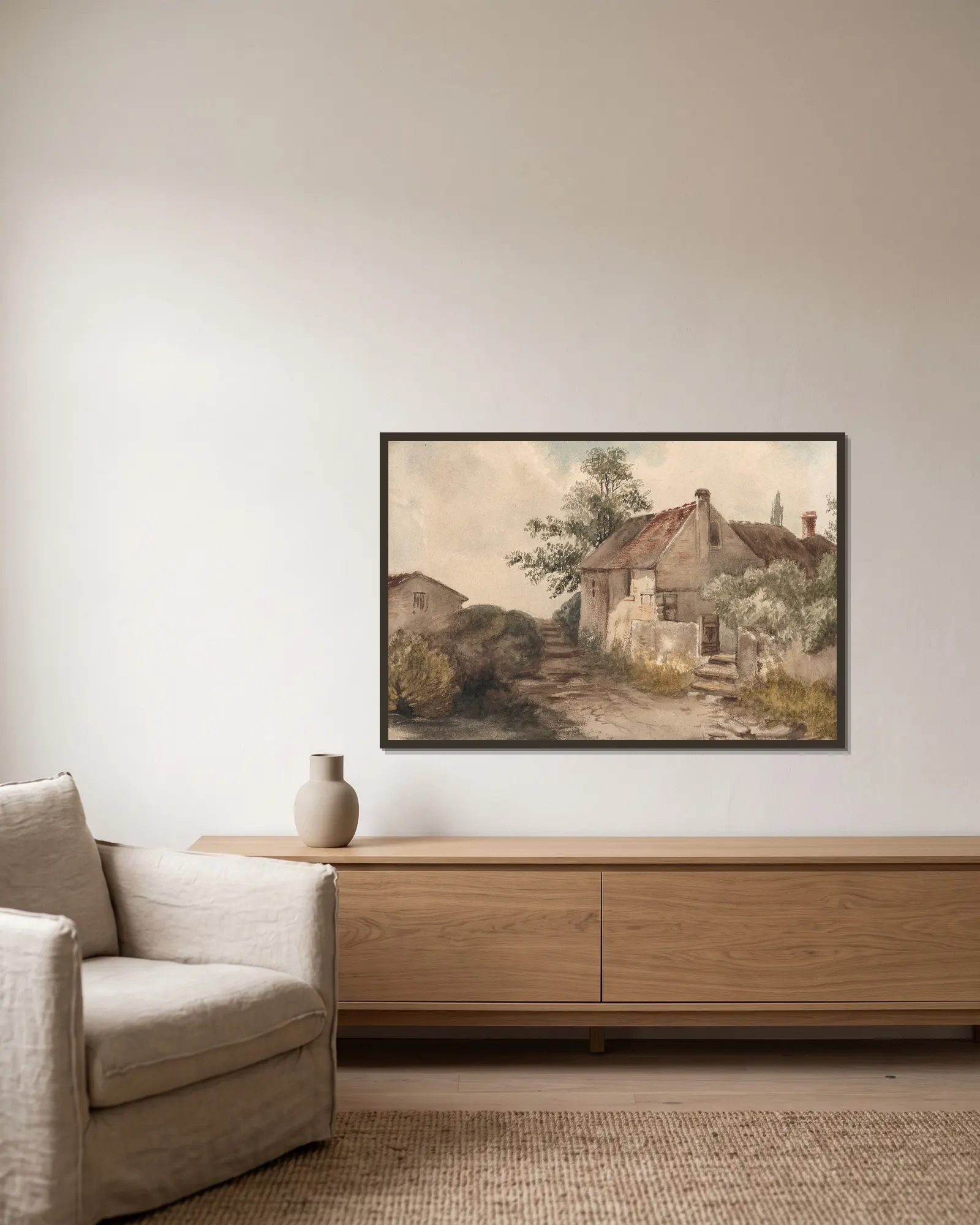 Landscape with a House av Nicaise De Keyser inramad på en vägg