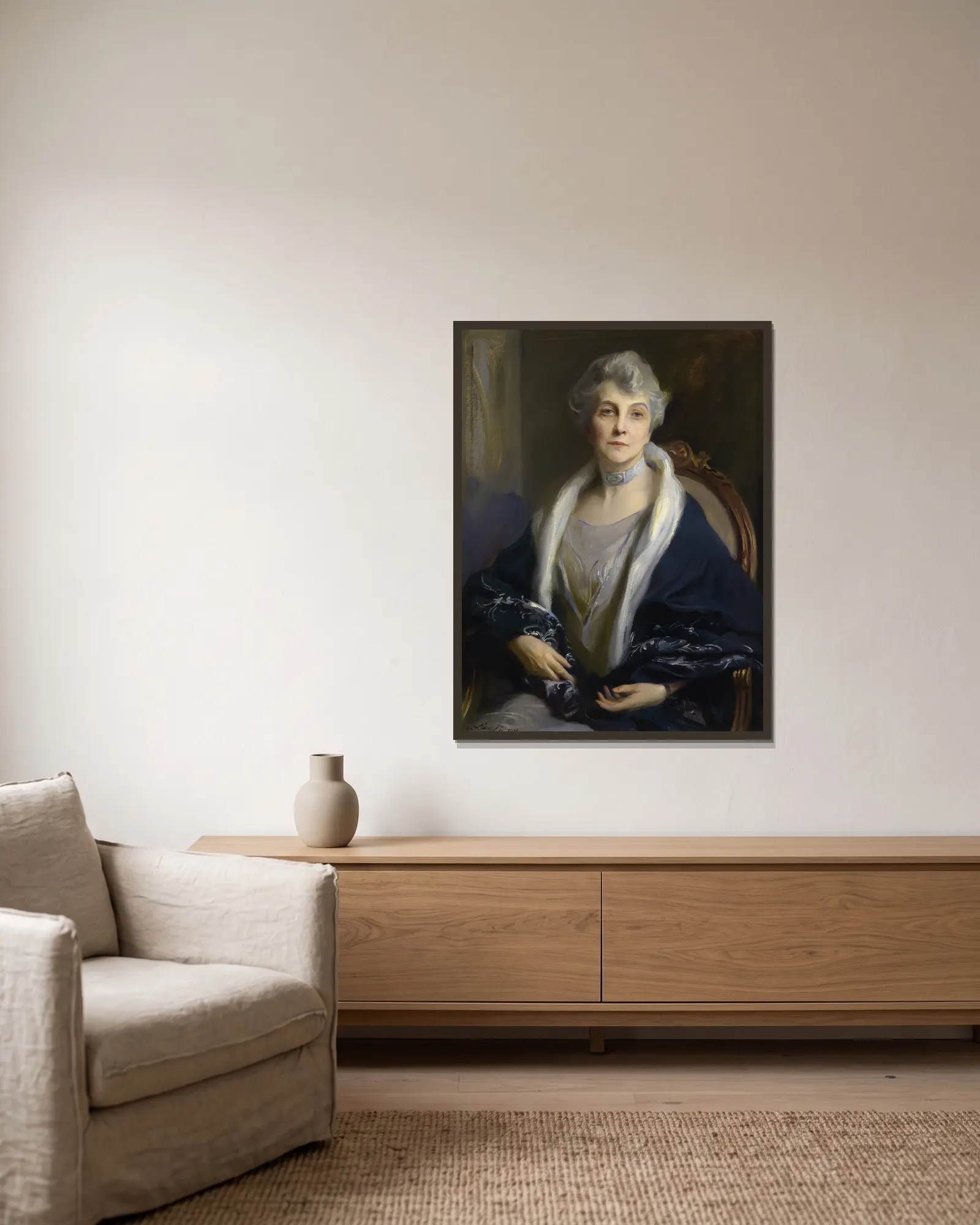 Clara Margaret Cook Kellogg av Philip Alexius de László inramad på en vägg